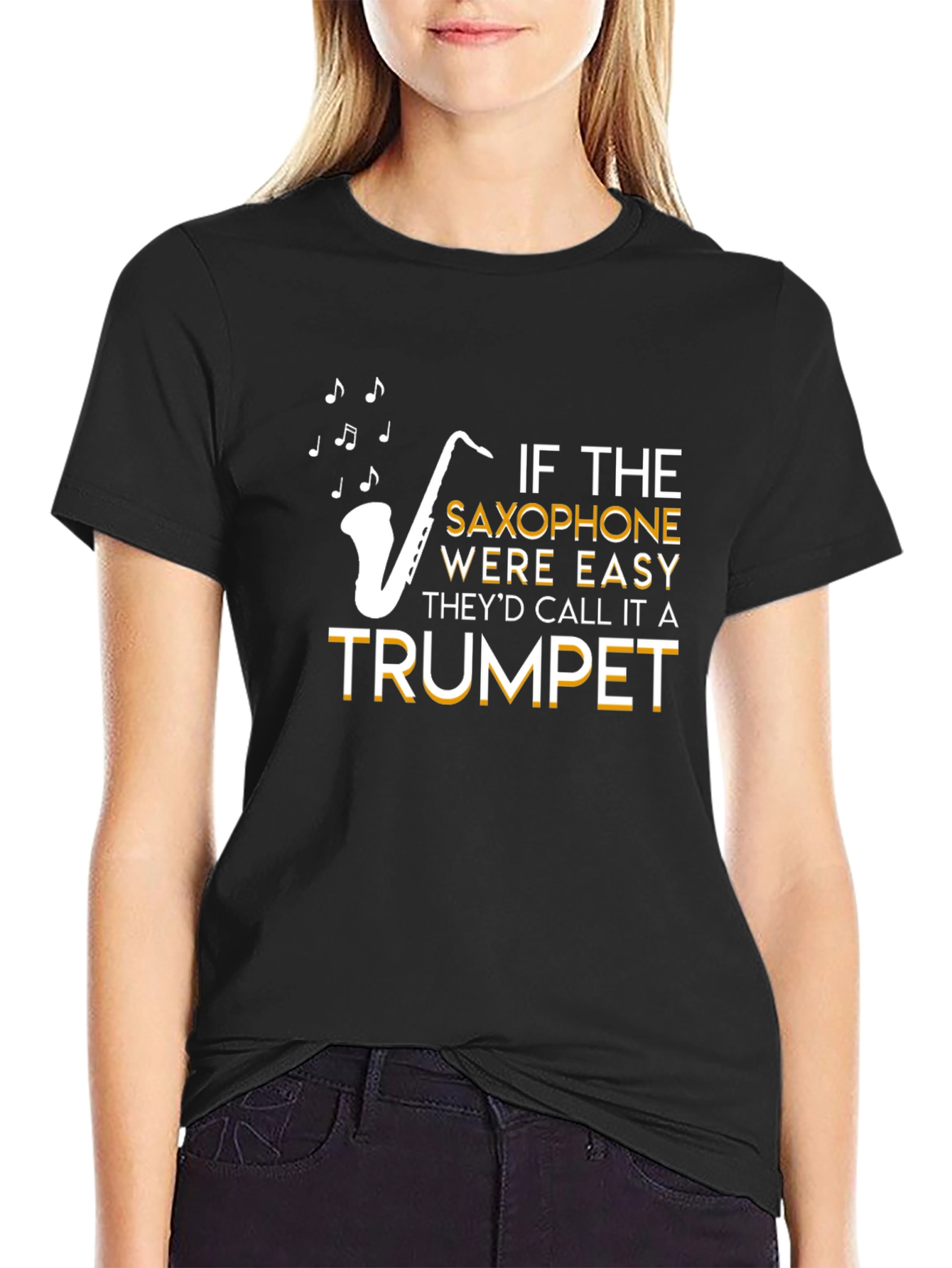 Black Saxophone Easy Trumpet T-Shirt view 2