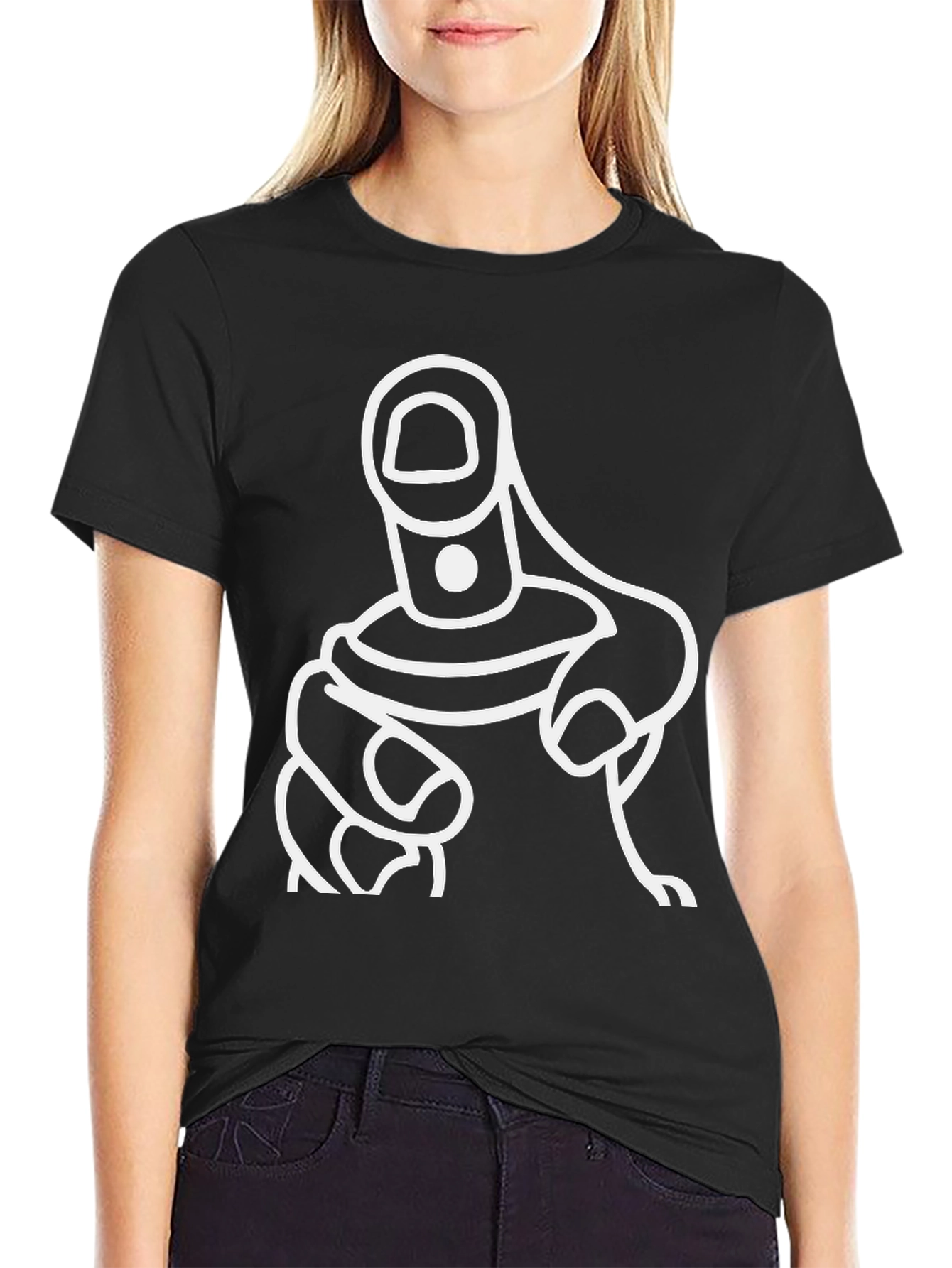 Black Pointing Finger Graphic Tee - Black Cotton Blend view 2