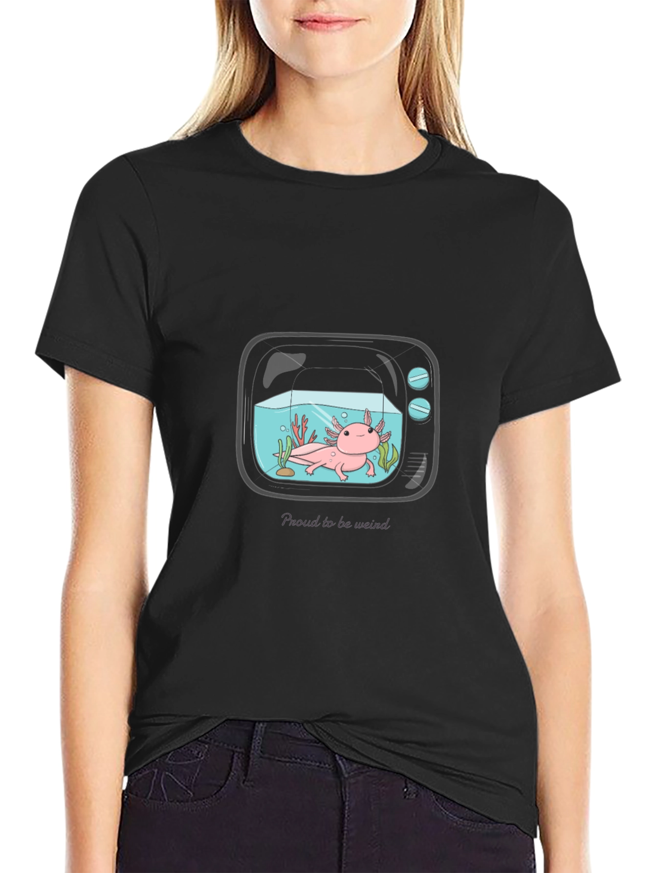 Black Proud to Be Weird Axolotl T-Shirt view 2