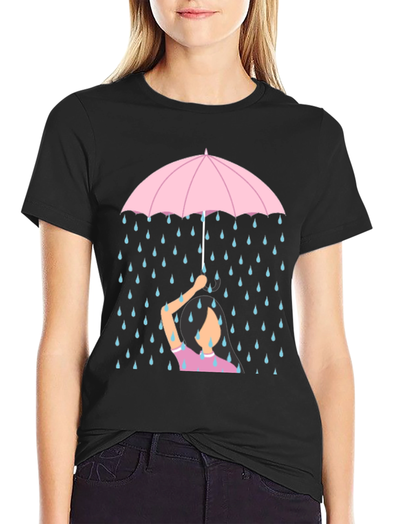 Black Rainy Day Umbrella T-Shirt - Comfort Fit Cotton Tee view 2