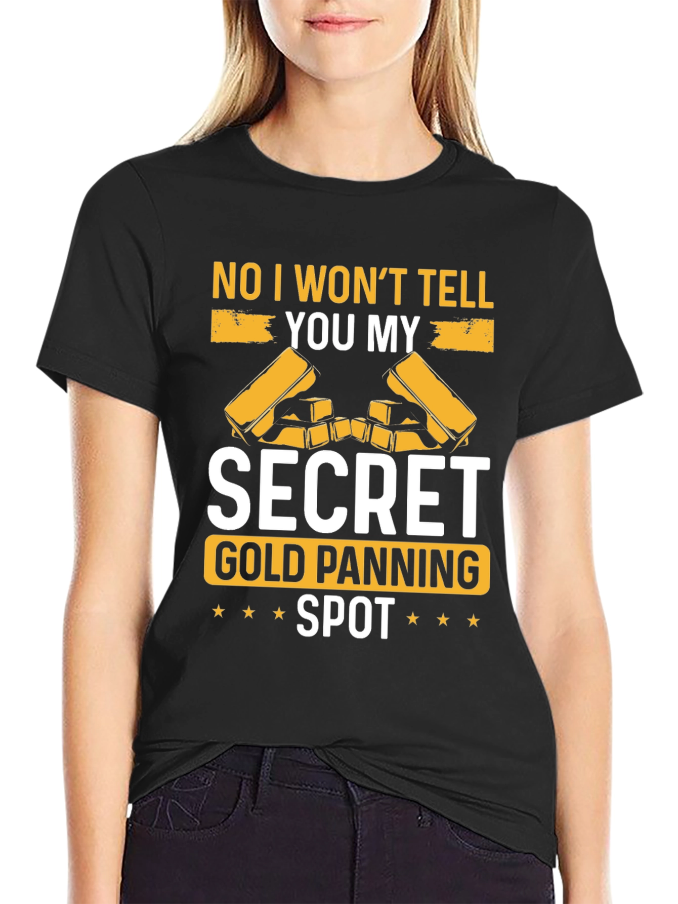 Black Secret Gold Panning Spot T-Shirt - Funny Prospecting Tee view 2