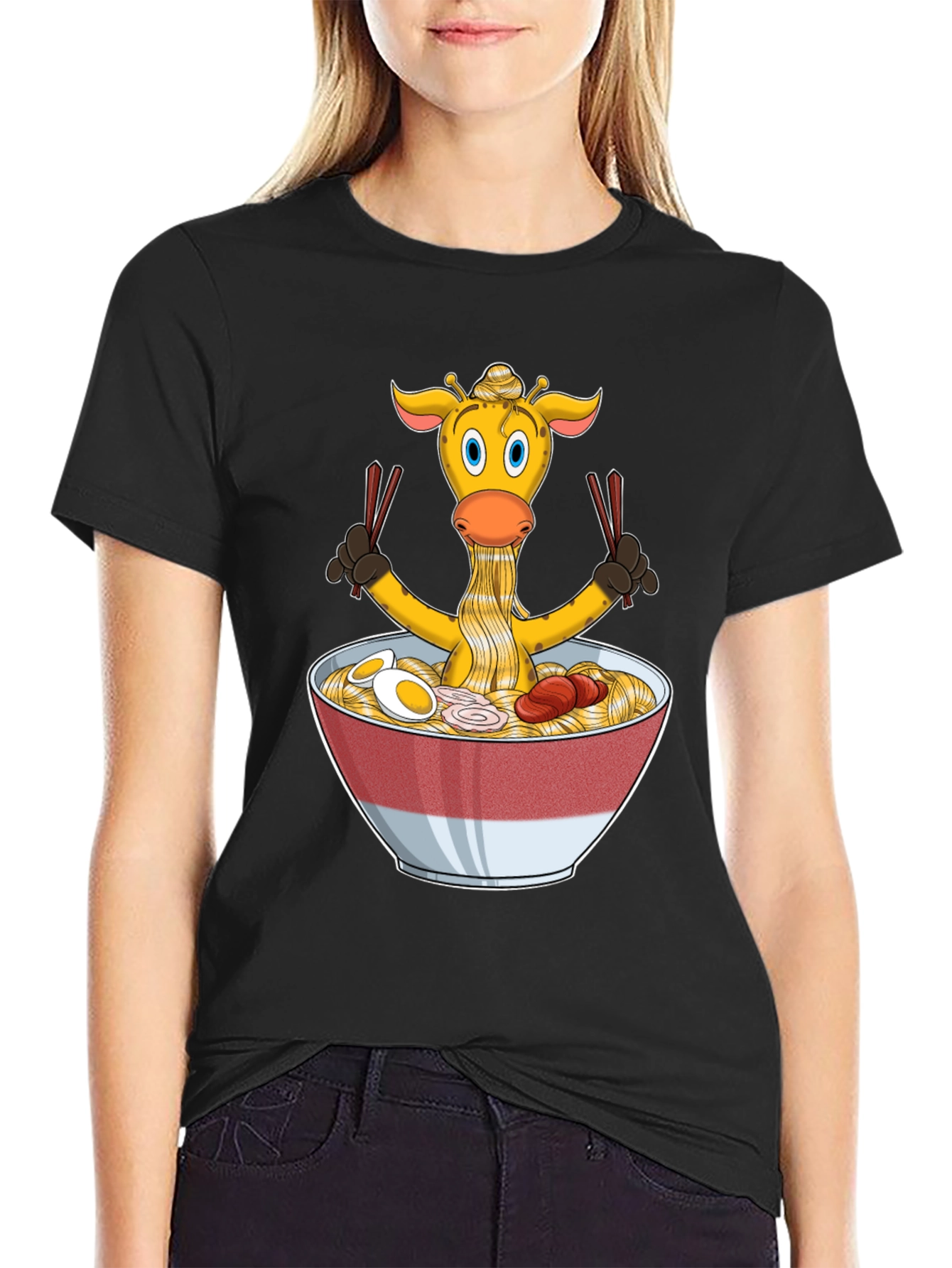 Black Giraffe Ramen T-Shirt - Unique Graphic Tee view 2