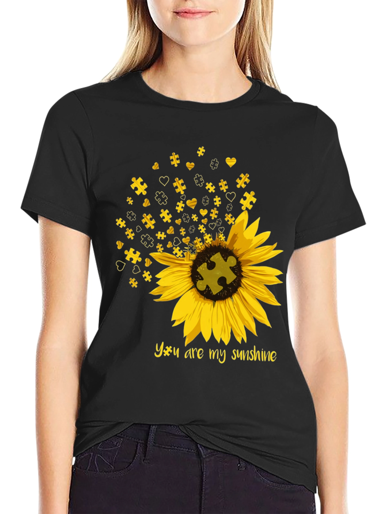 Black Autism Awareness Sunflower T-Shirt view 2