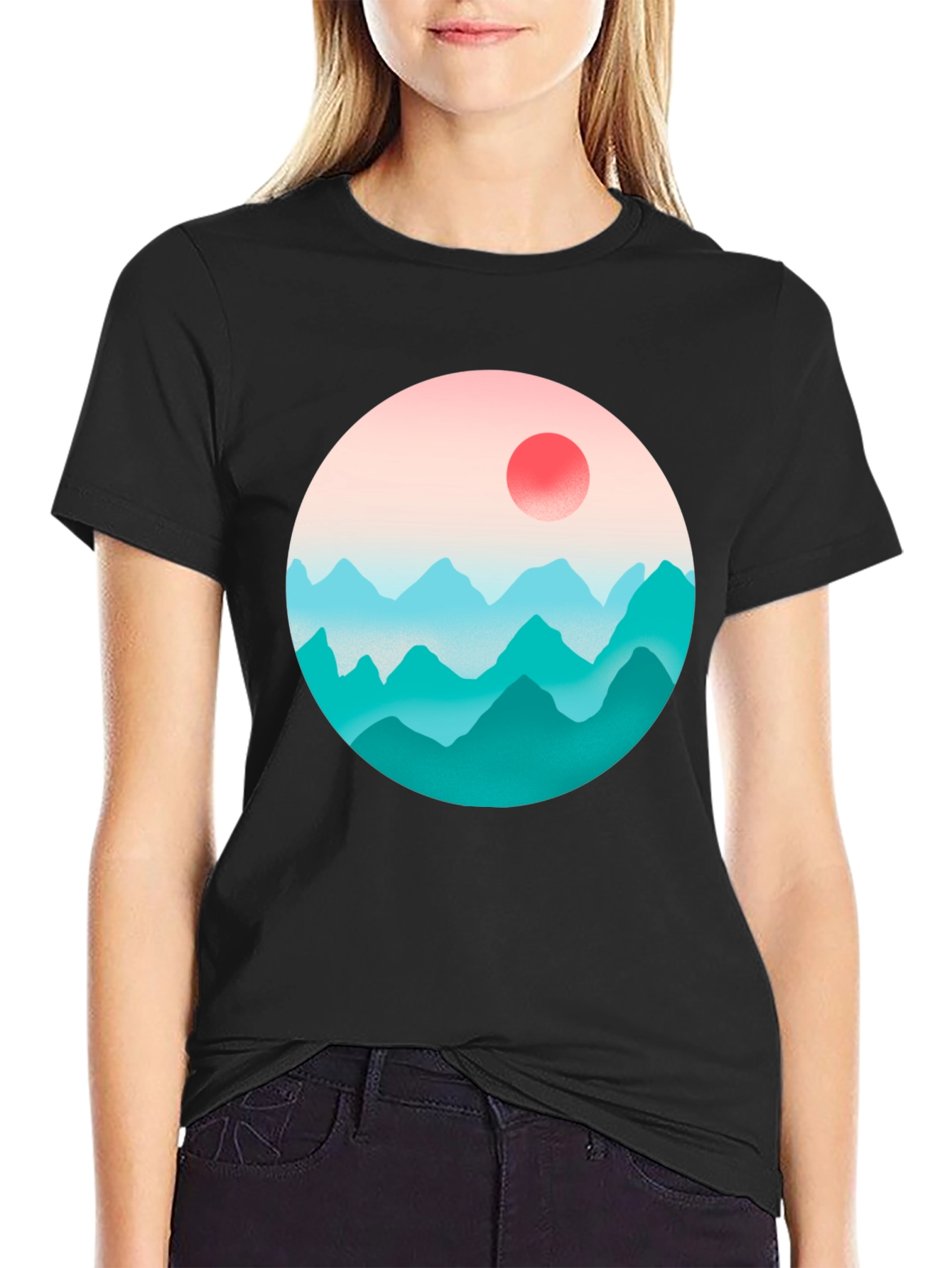 Black Mountainscape Graphic Black Tee view 2