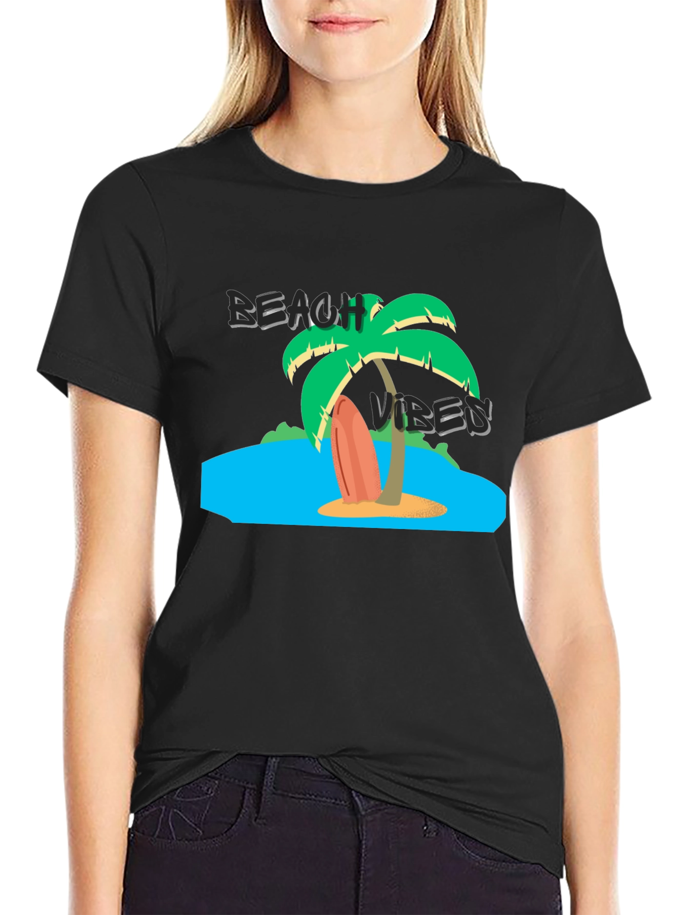 Black Beach Vibes Graphic Black T-Shirt view 2