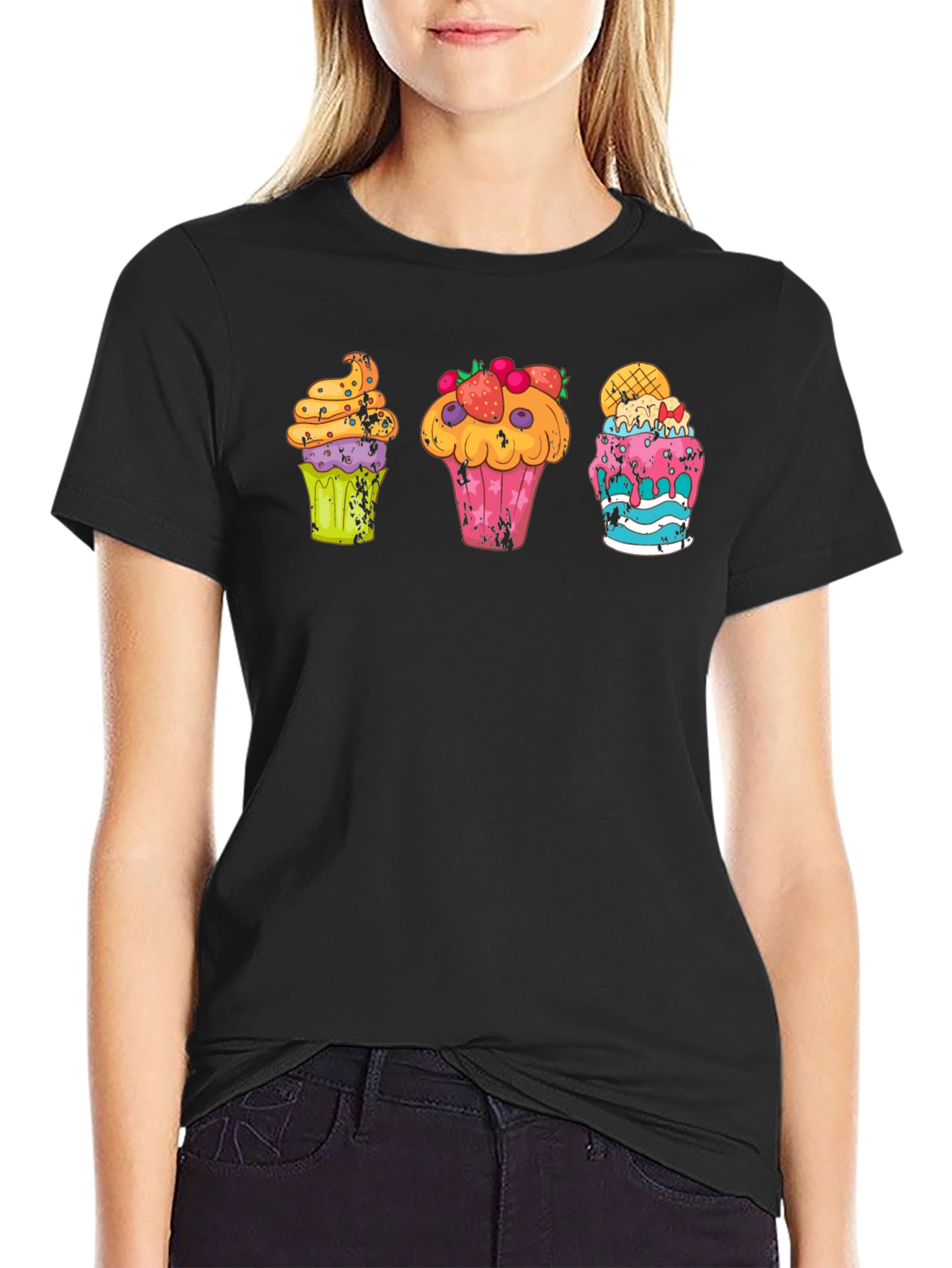 Black Fun Cupcake Graphic T-Shirt view 2