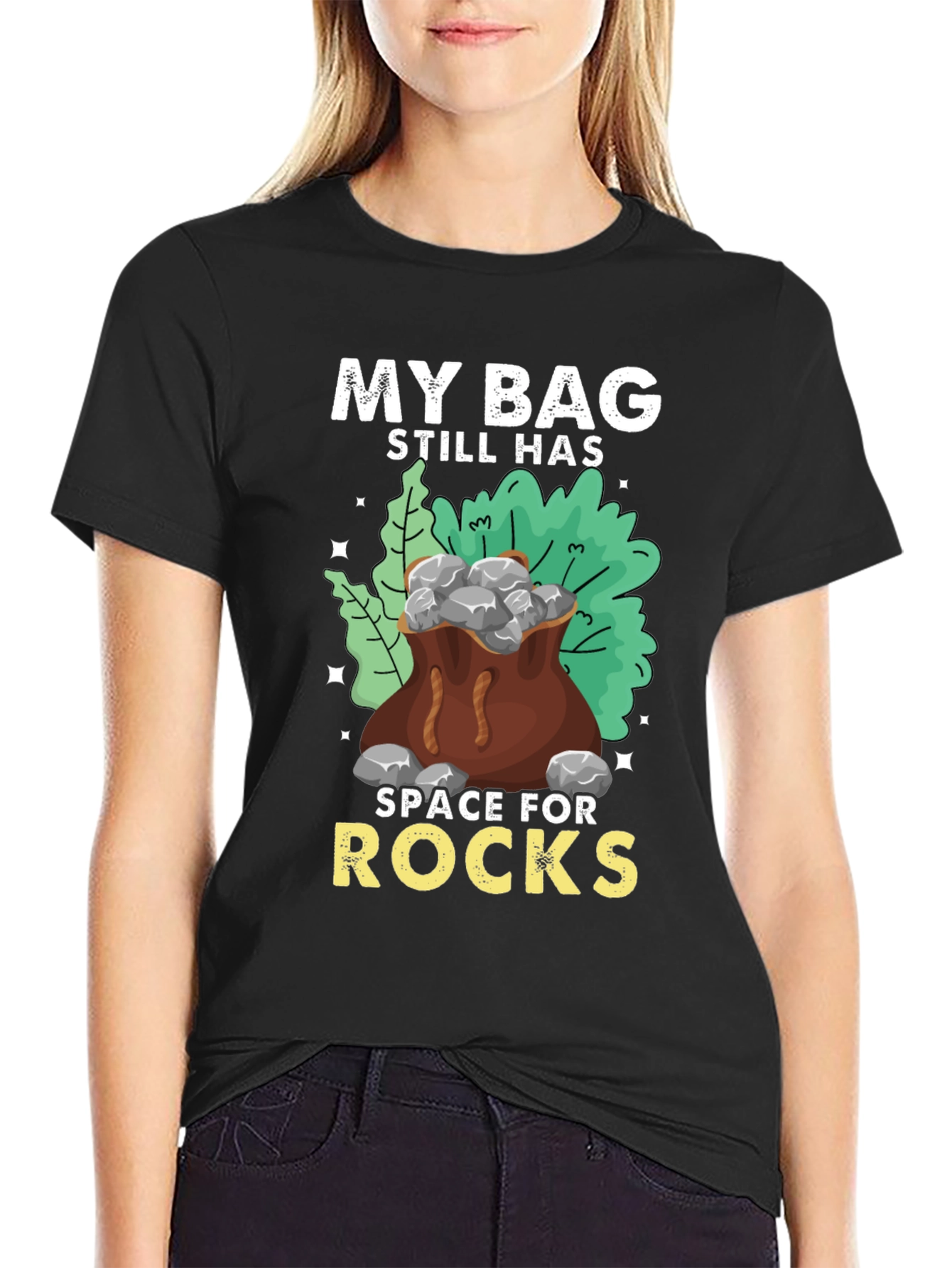 Black My Bag Still Has Space For Rocks Black T-Shirt view 2