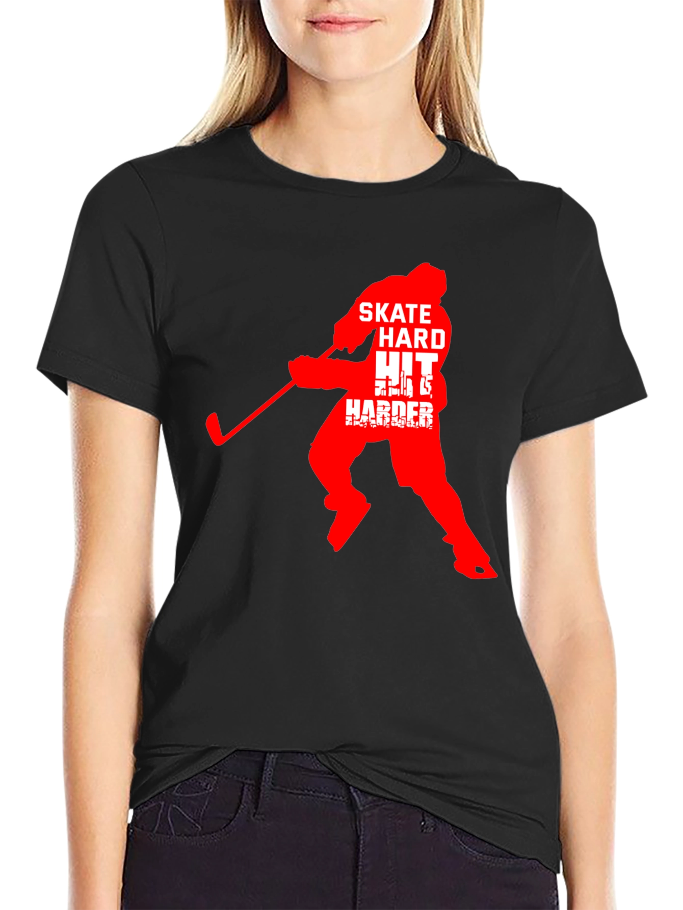 Black Hockey T-Shirt: Skate Hard, Hit Harder! view 2