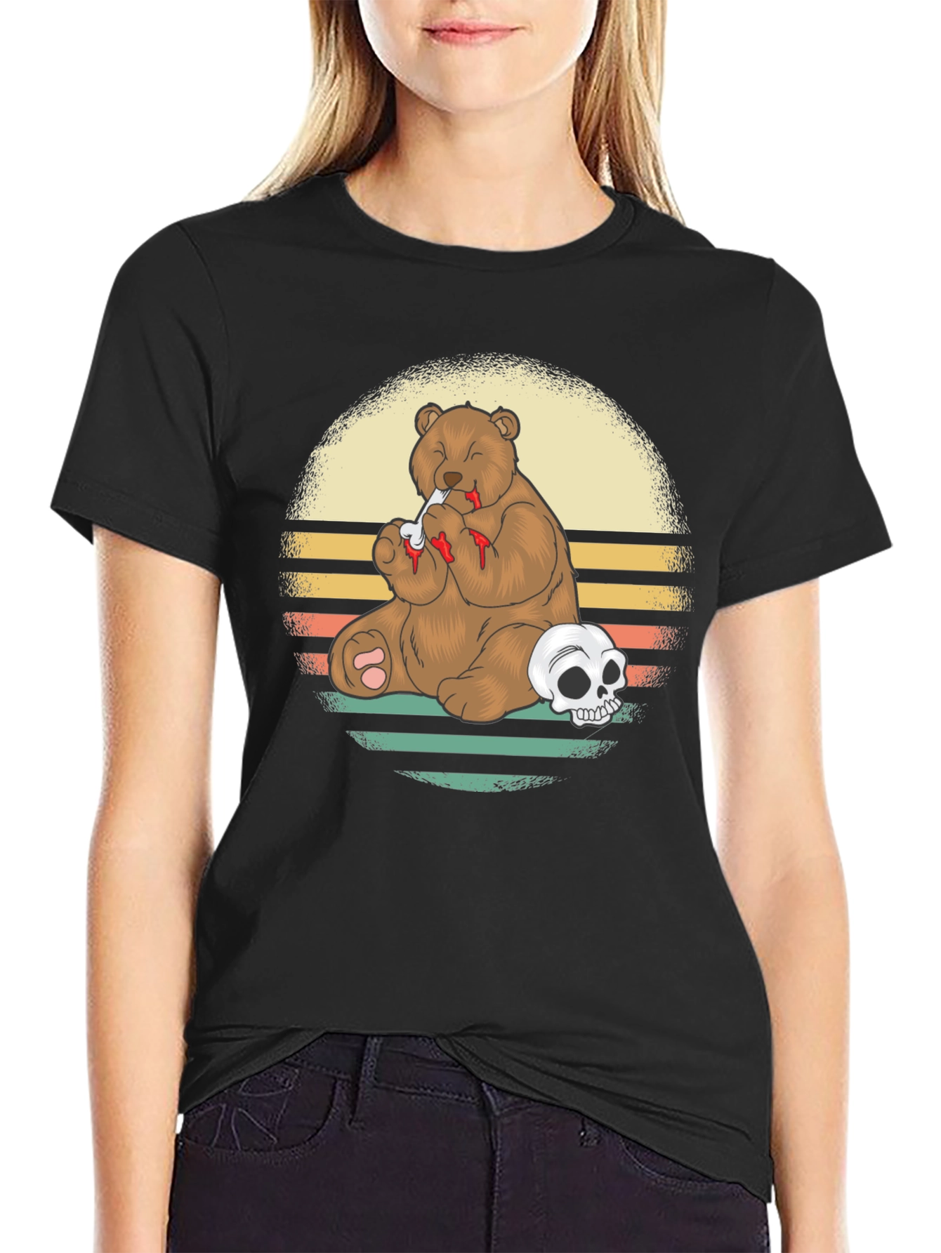 Black Grizzly Bear Skull T-Shirt - Funny Graphic Tee view 2