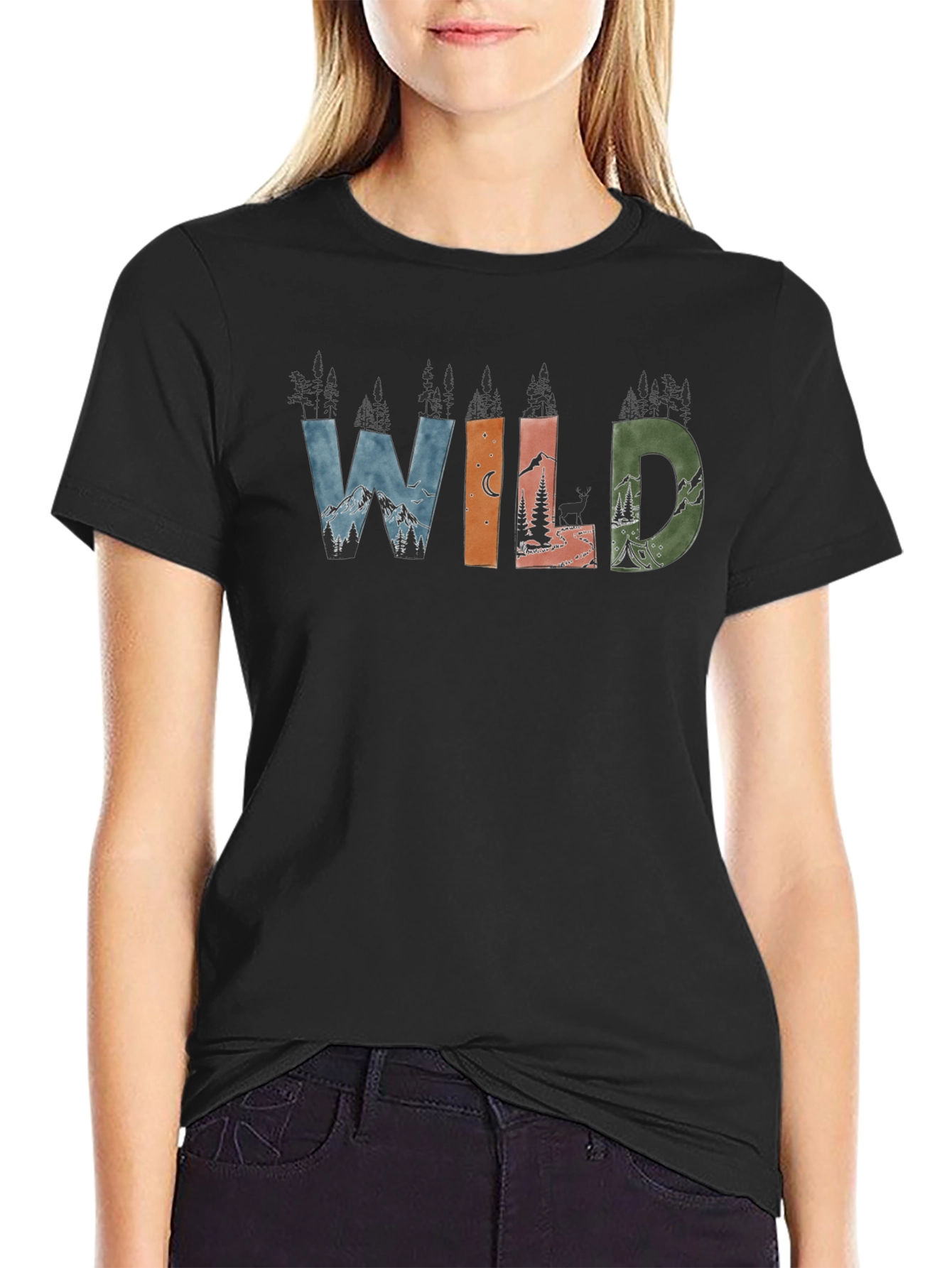 Black Wild Nature Graphic Tee - Black Cotton Blend view 2