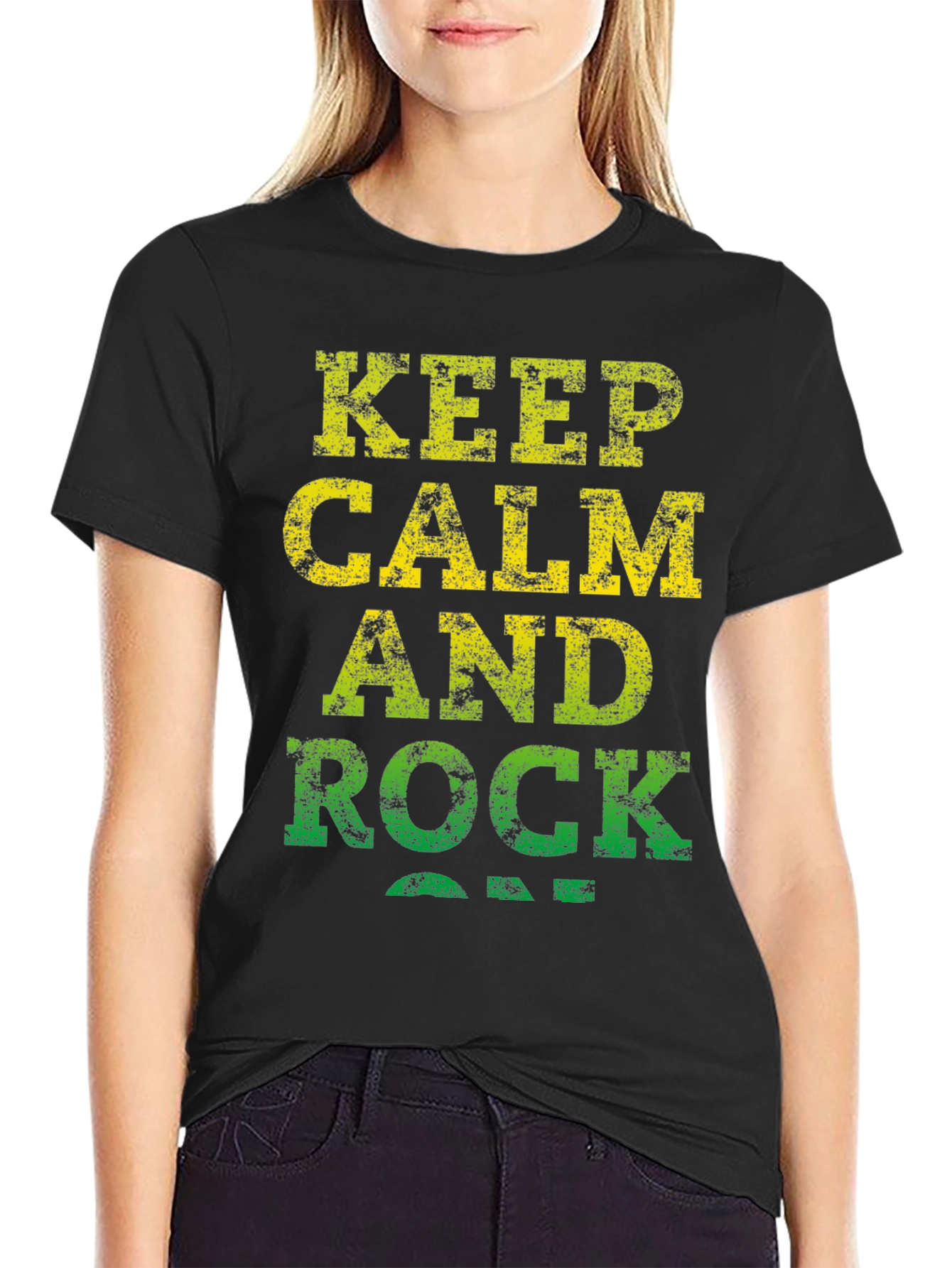Black Keep Calm and Rock On Black T-Shirt view 2