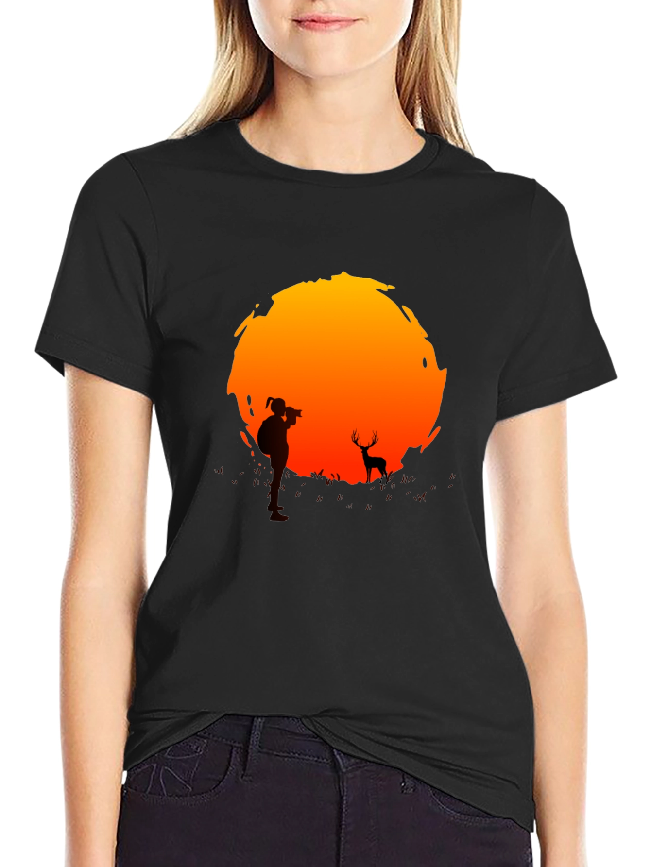Black Sunset Photographer Graphic Tee - Black Cotton T-Shirt view 2