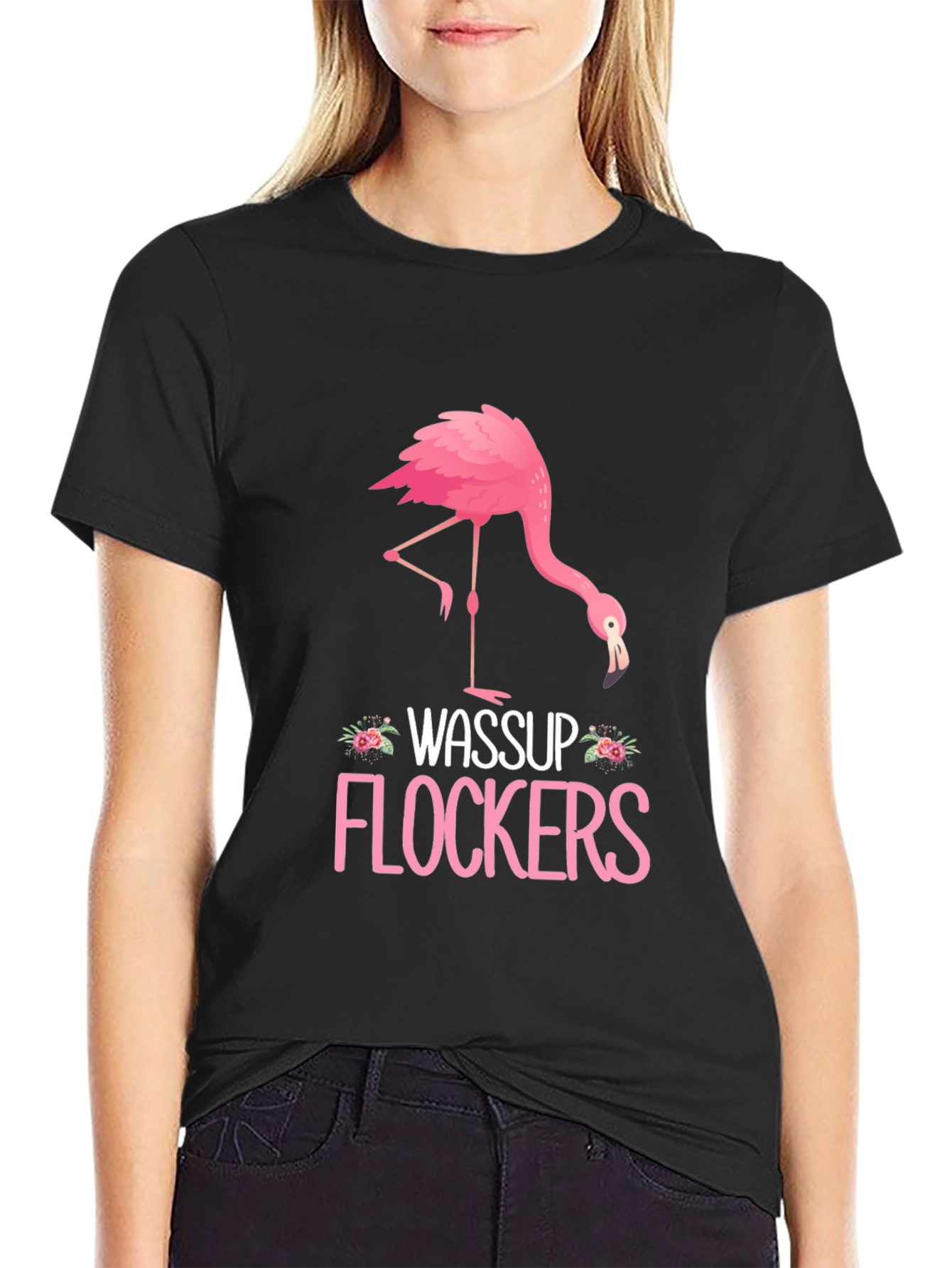 Black Wassup Flockers Flamingo Graphic Tee view 2