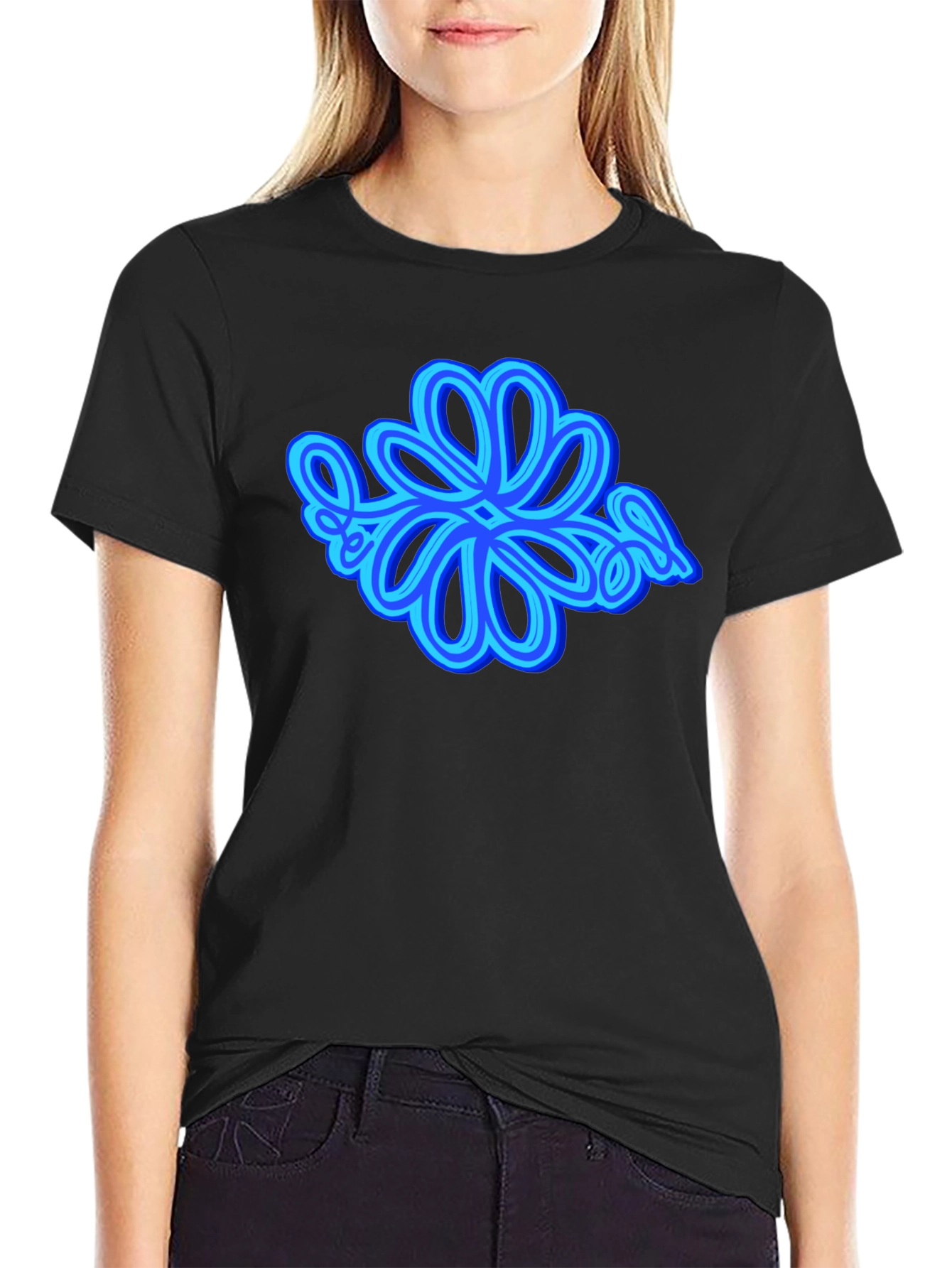Black Abstract Flower Graphic Tee - Casual Style view 2
