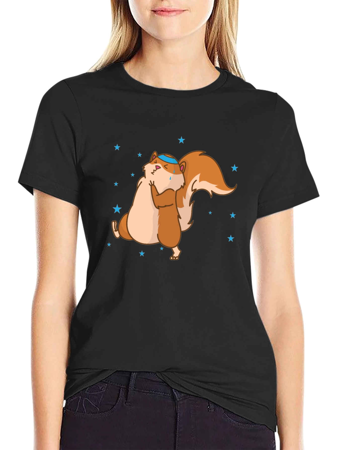 Black Funny Squirrel Hug T-Shirt - Unisex Cotton Tee view 2