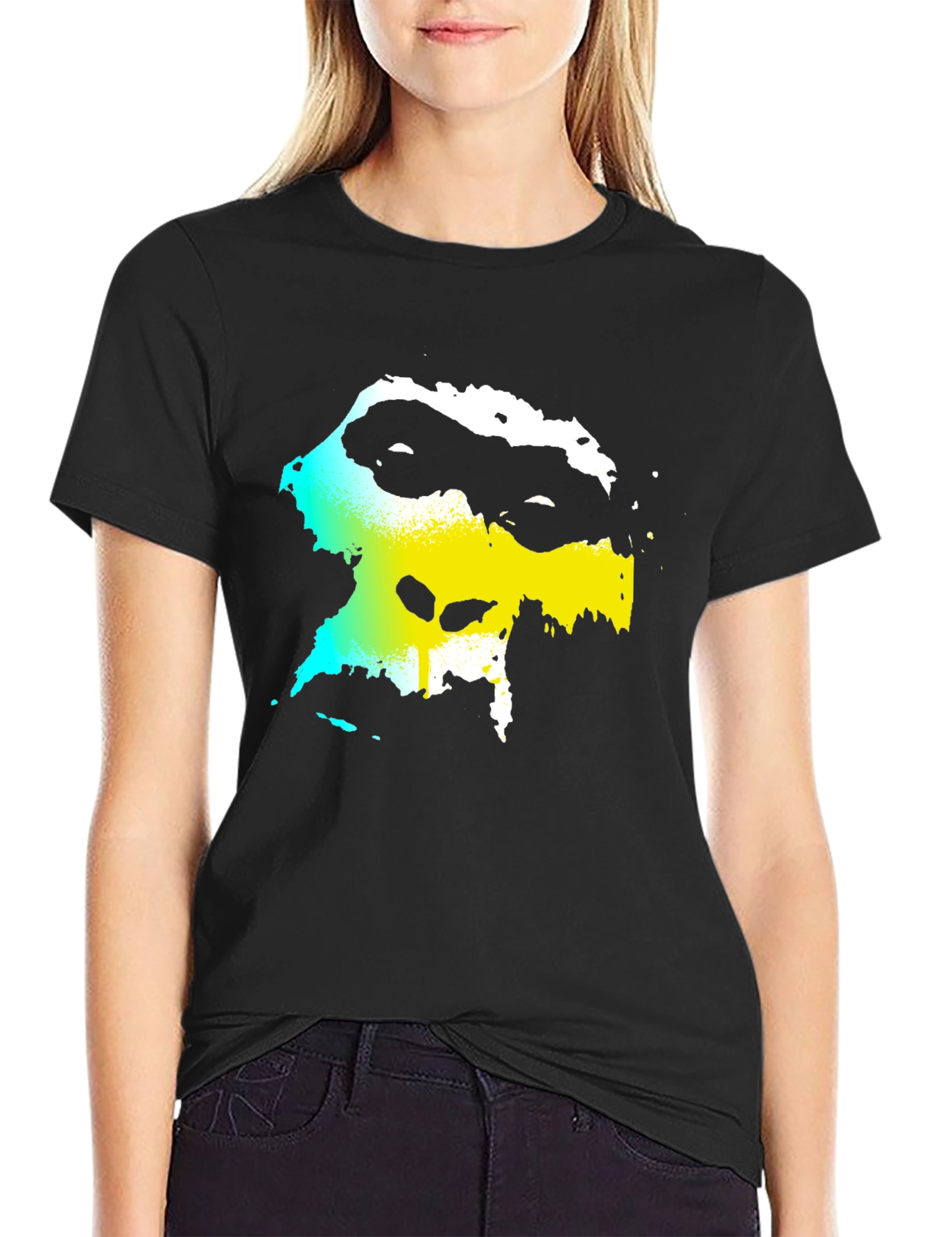 Black Abstract Face Graphic Black Tee view 2