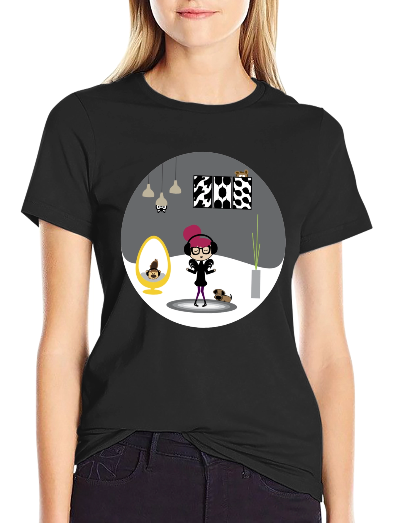 Black Cartoon Graphic Tee - Funky Room Print view 2