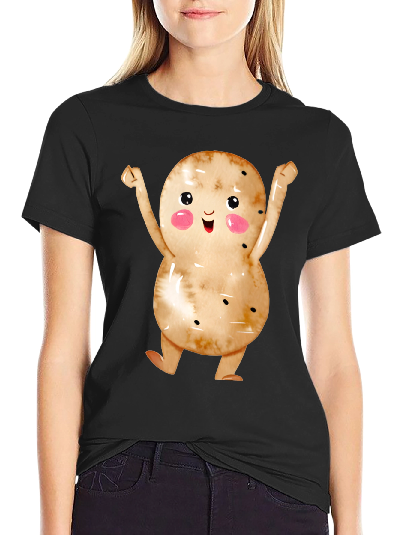 Black Happy Potato Graphic Tee - Black Unisex T-Shirt view 2