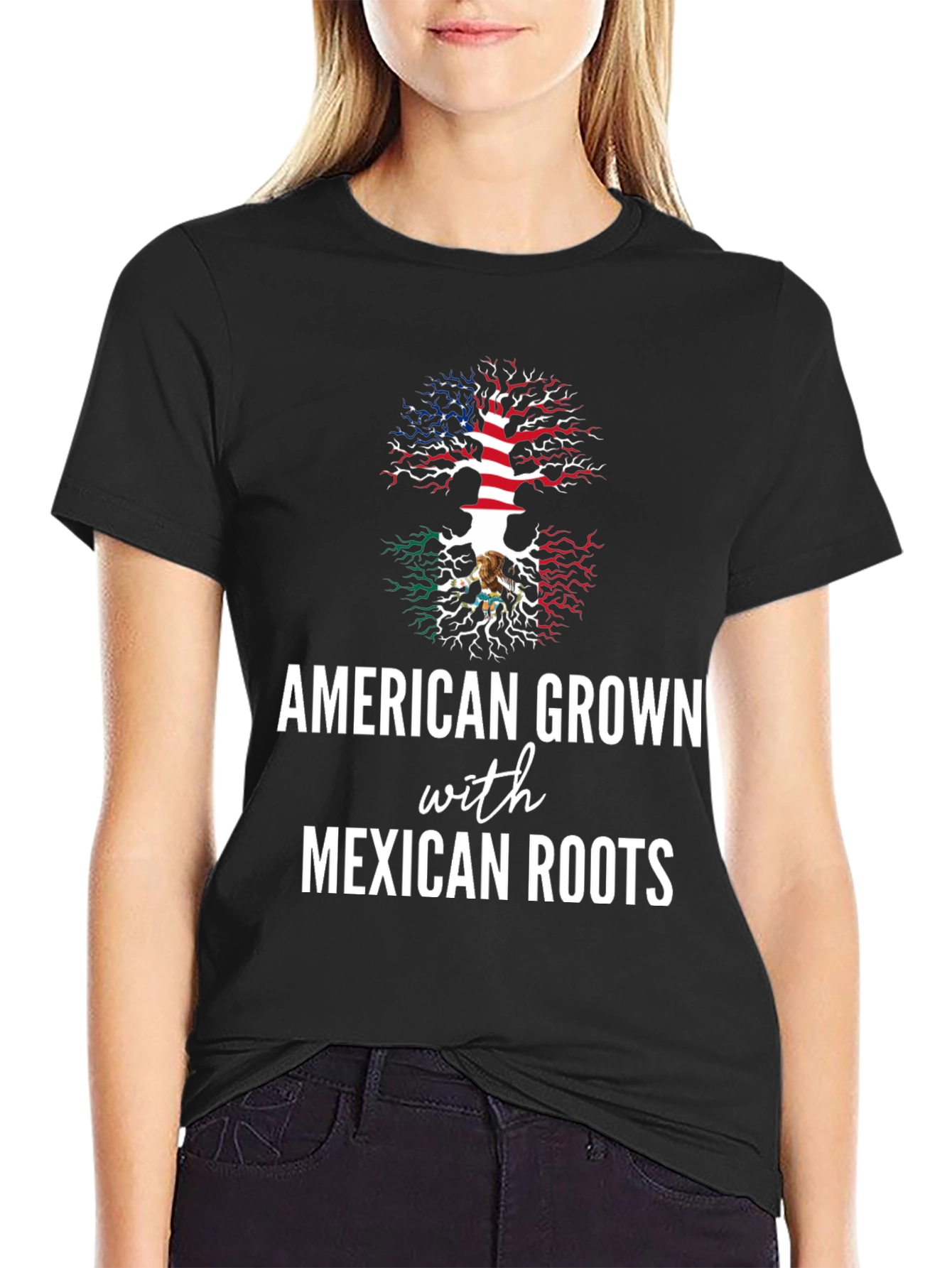 Black American Grown with Mexican Roots Tee view 2