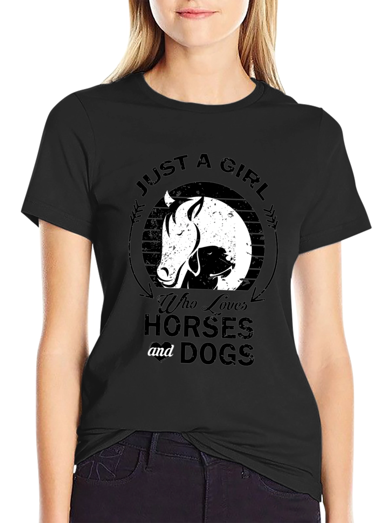 Black Just a Girl Who Loves Horses & Dogs Black T-Shirt view 2