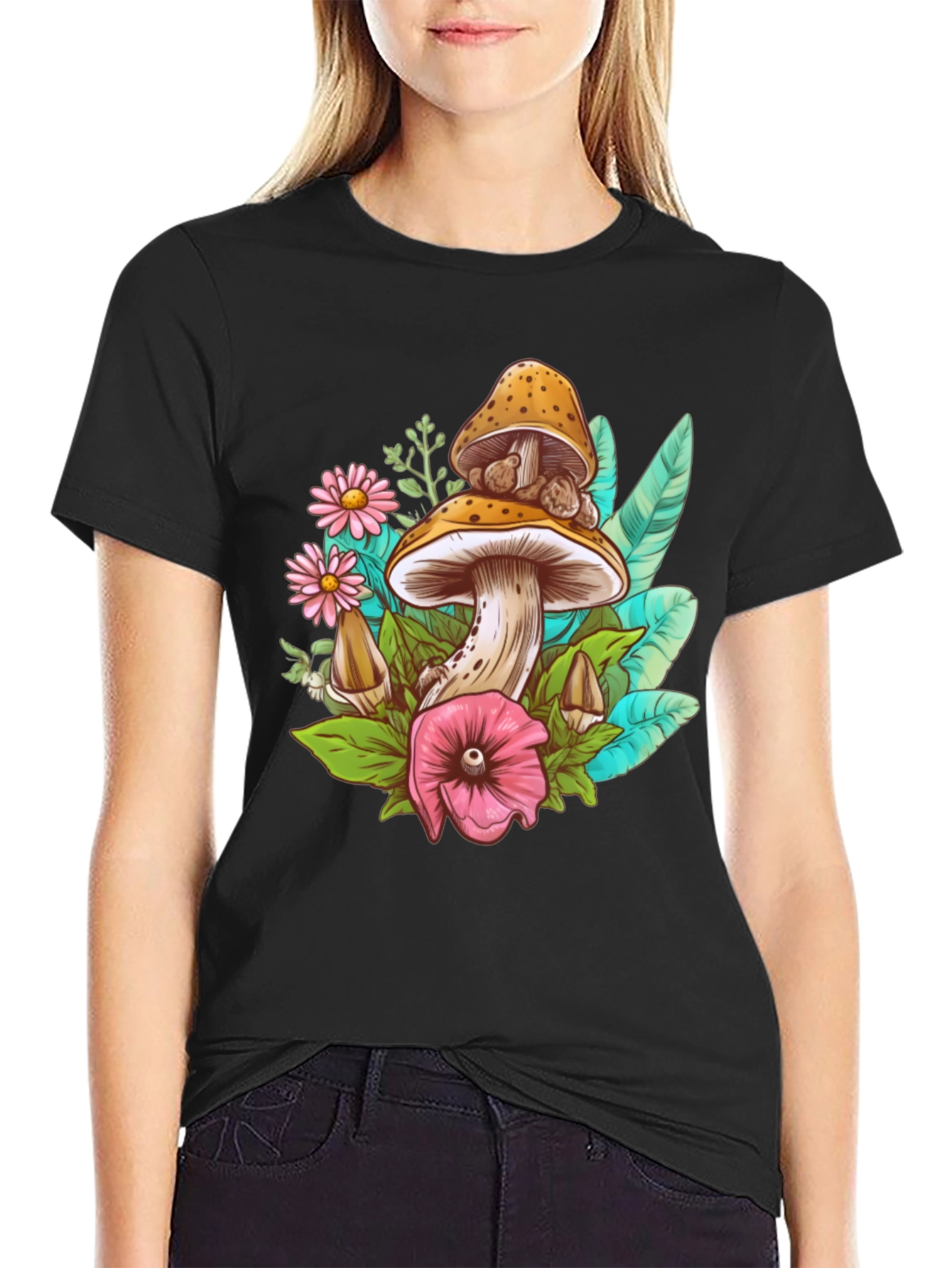 Black Mushroom Floral T-Shirt view 2