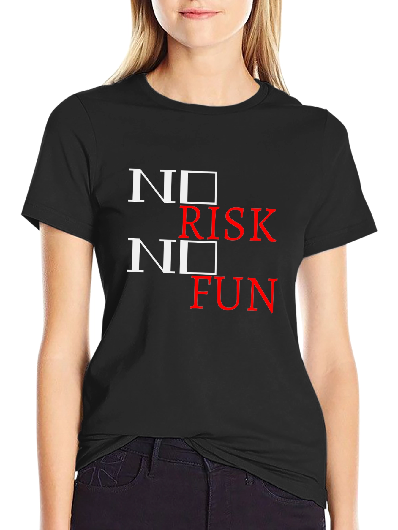 Black No Risk No Fun Graphic Tee - Black view 2