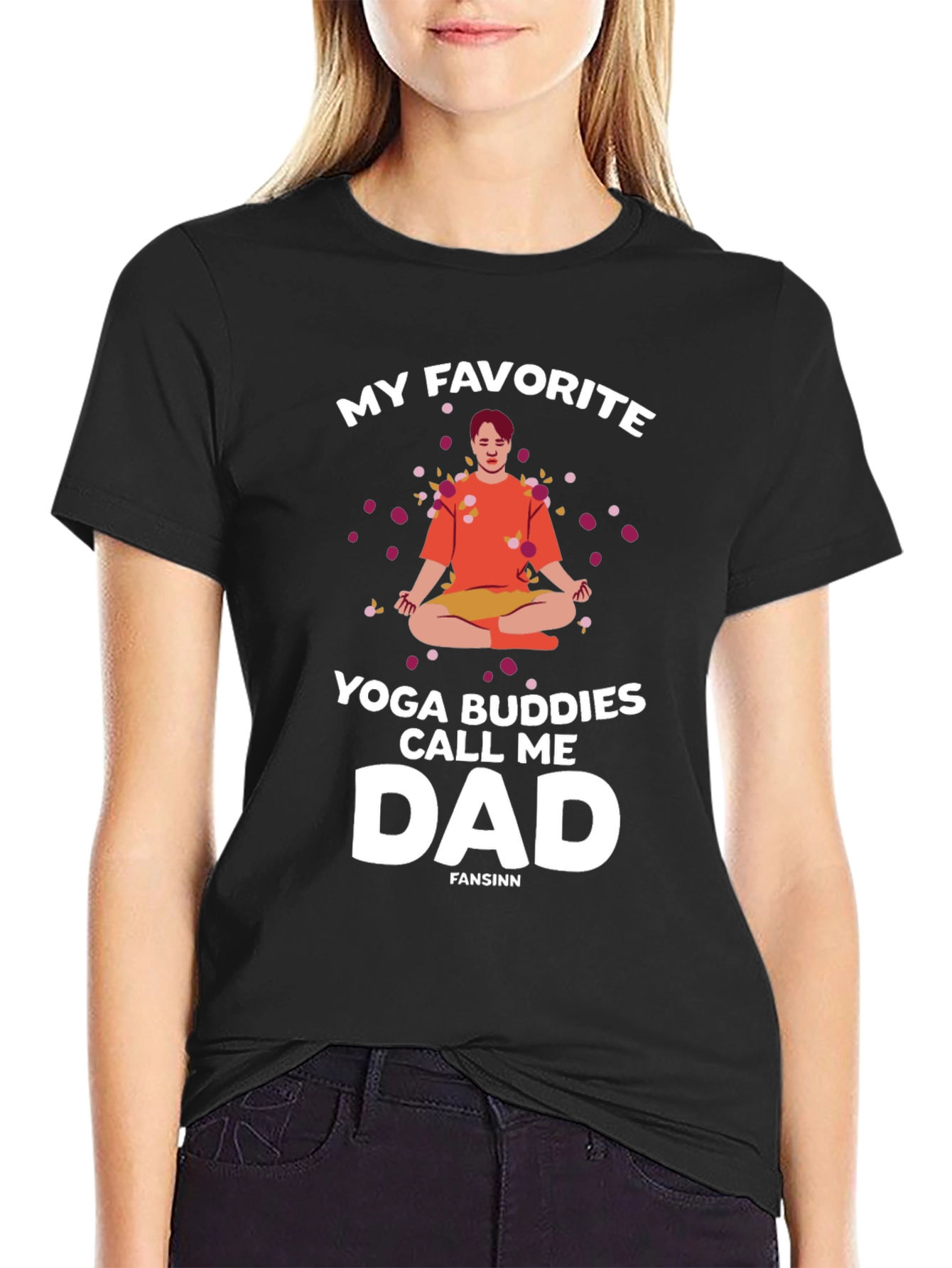 Black Yoga Dad Graphic T-Shirt - My Favorite Yoga Buddies Call Me Dad view 2