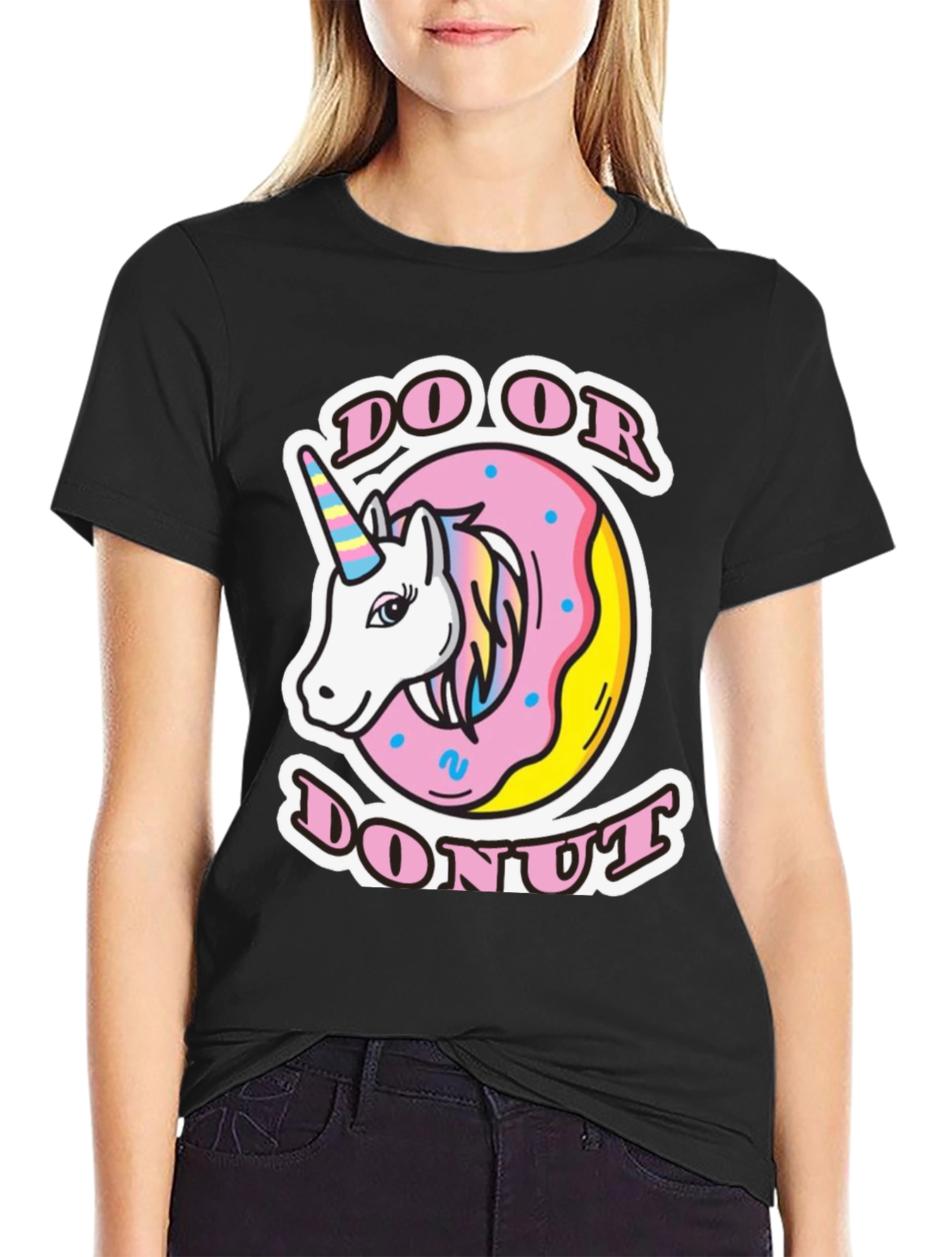 Black Do Or Donut Unicorn T-Shirt - Unisex view 2