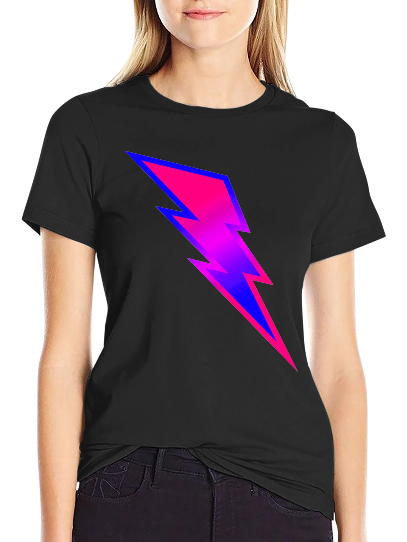 Black Electric Bolt Graphic Tee - Black Cotton Blend T-Shirt view 2
