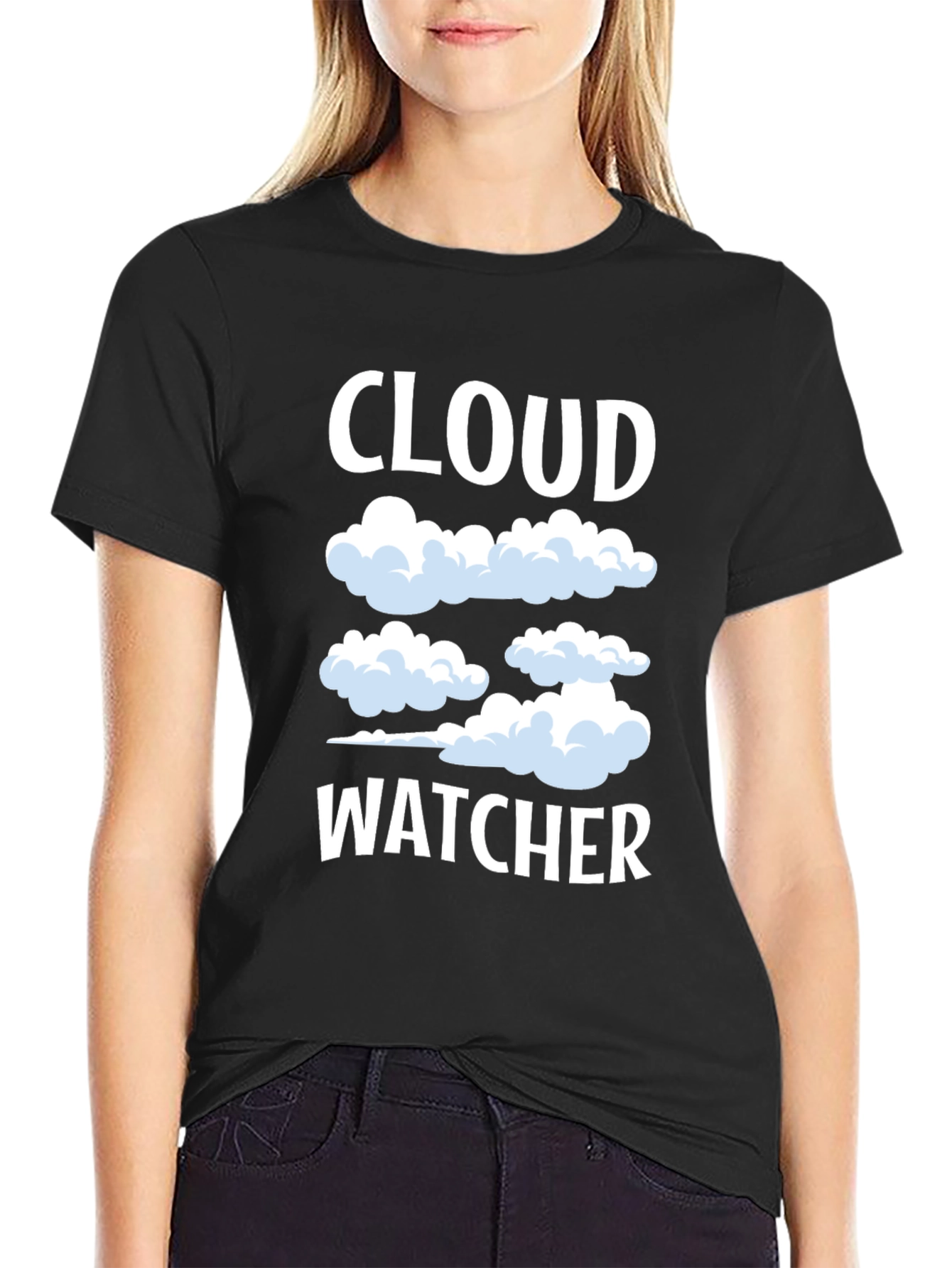 Black Cloud Watcher Graphic Tee - Sky Gazing T-Shirt view 2