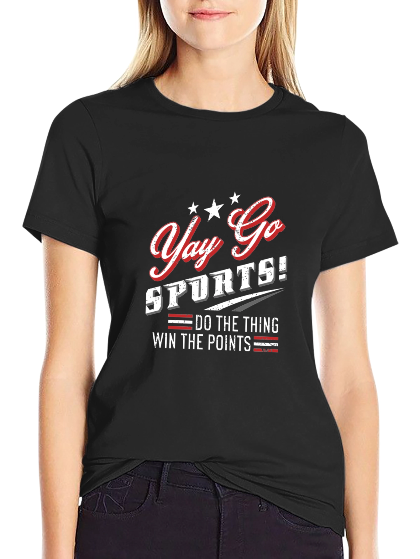 Black Yay Go Sports! Funny Graphic Tee - Comfortable Cotton Blend view 2