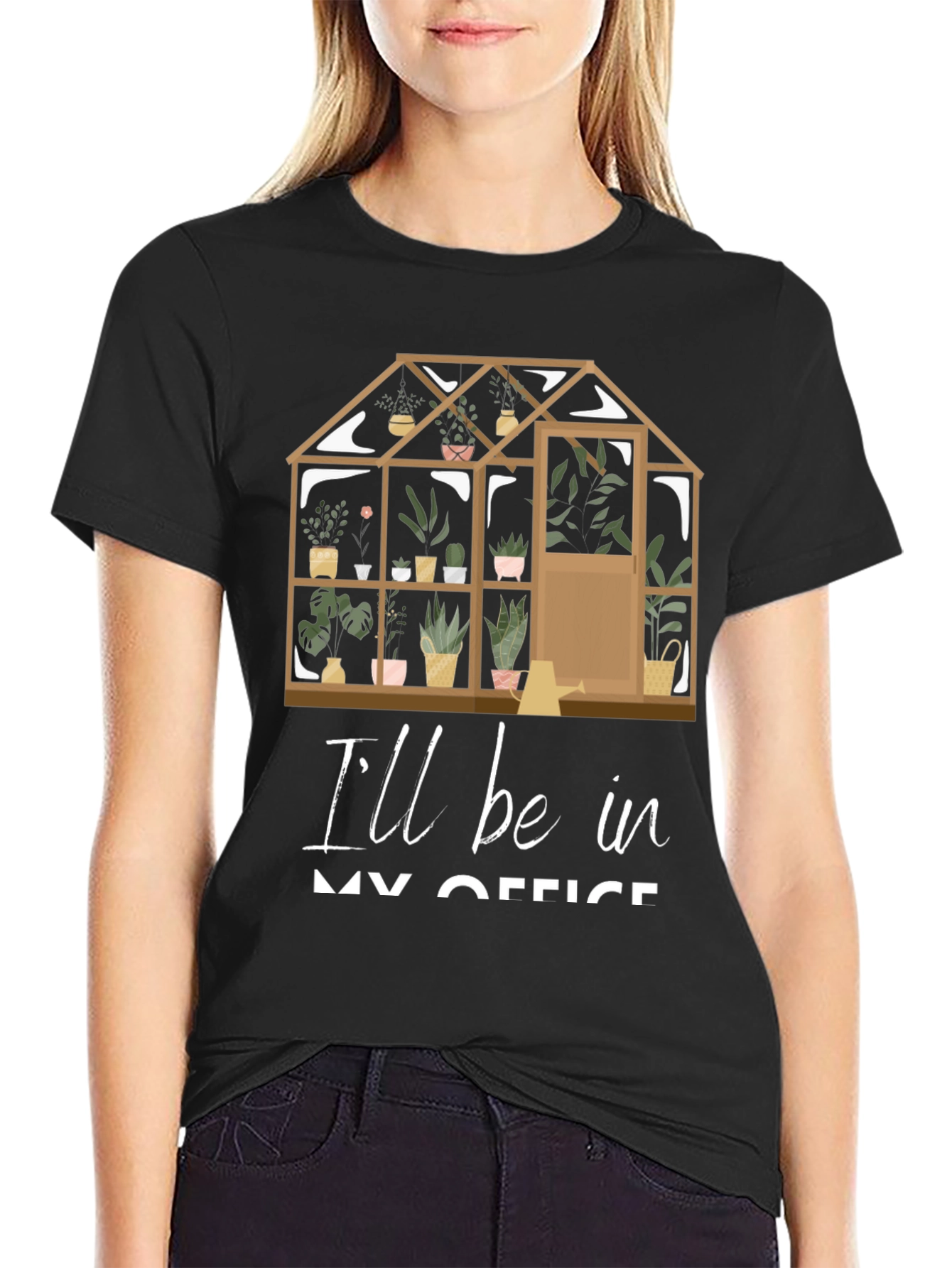 Black Gardener's Office T-Shirt: Greenhouse Design view 2