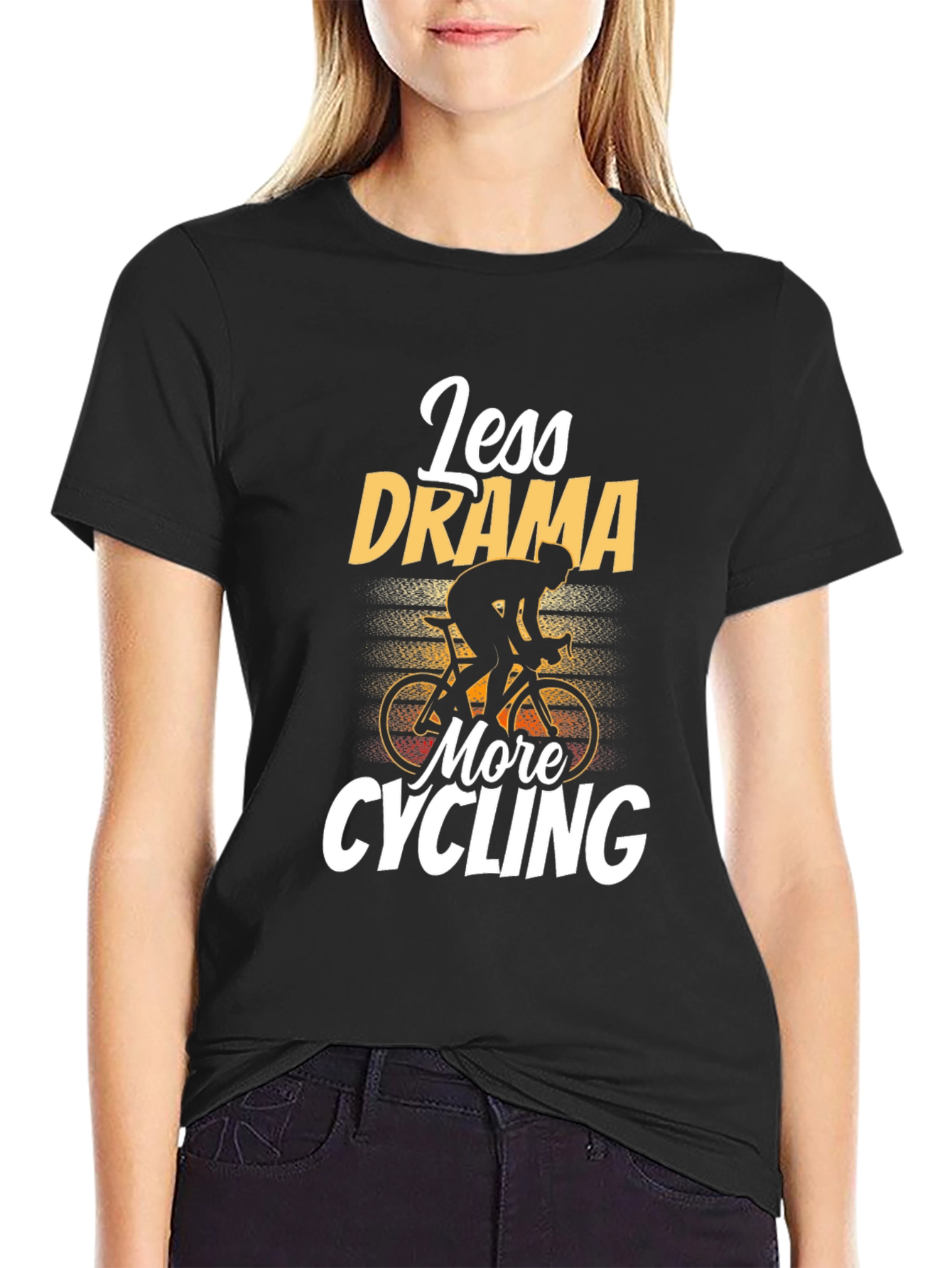 Black Less Drama More Cycling T-Shirt view 2