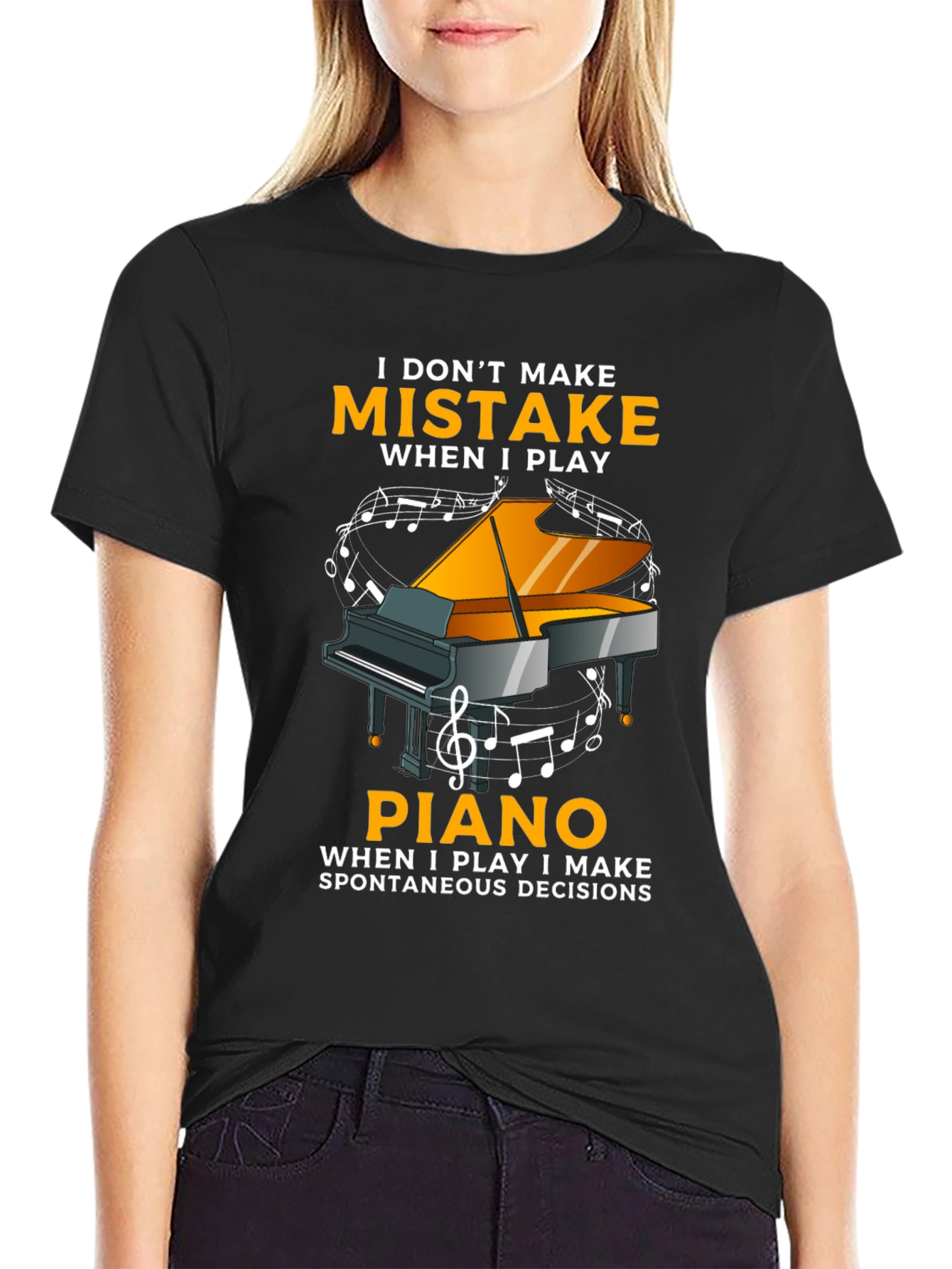 Black I Don't Make Mistakes When I Play Piano T-Shirt view 2
