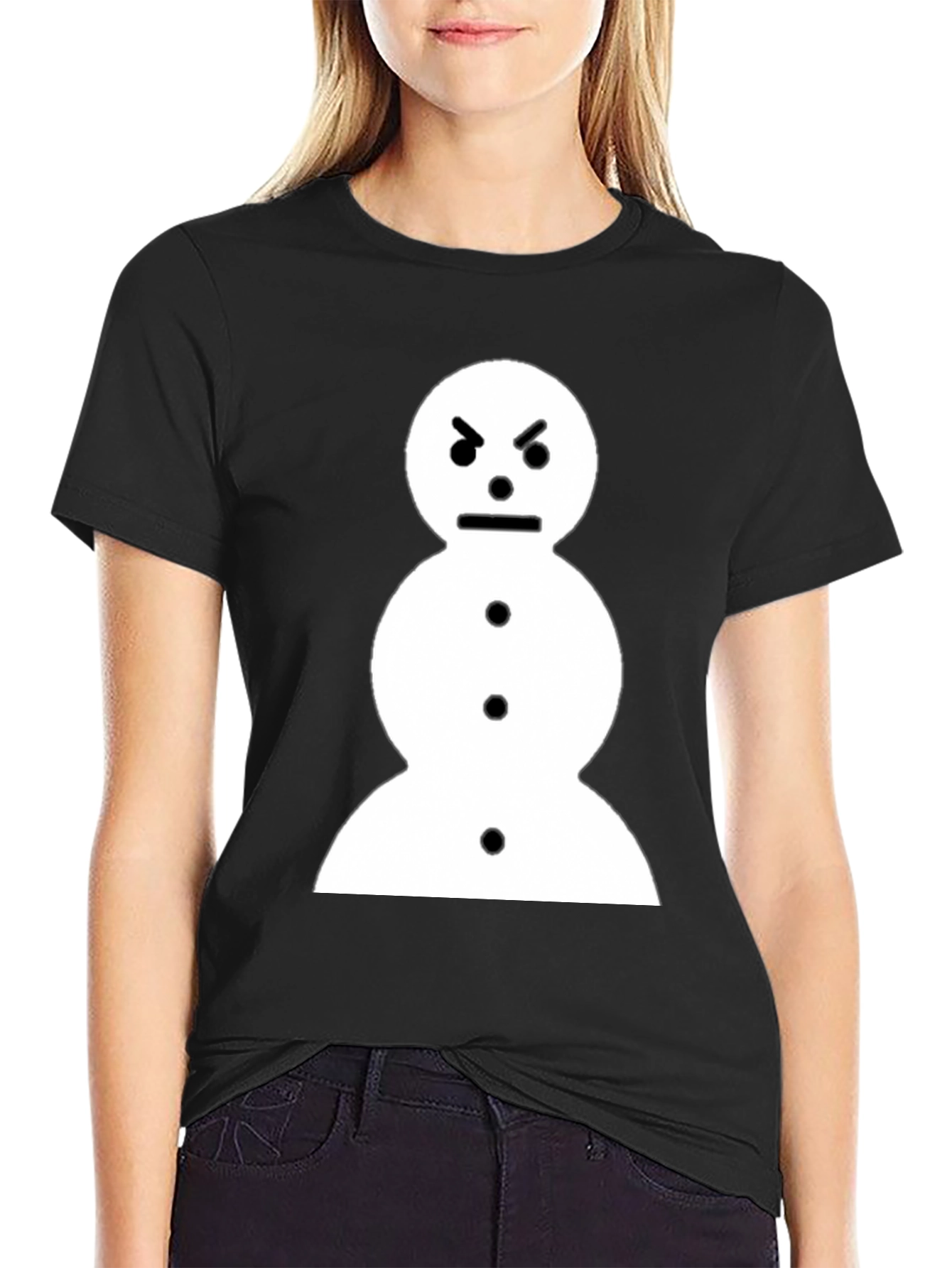 Black Angry Snowman Graphic Tee - Black Cotton T-Shirt view 2