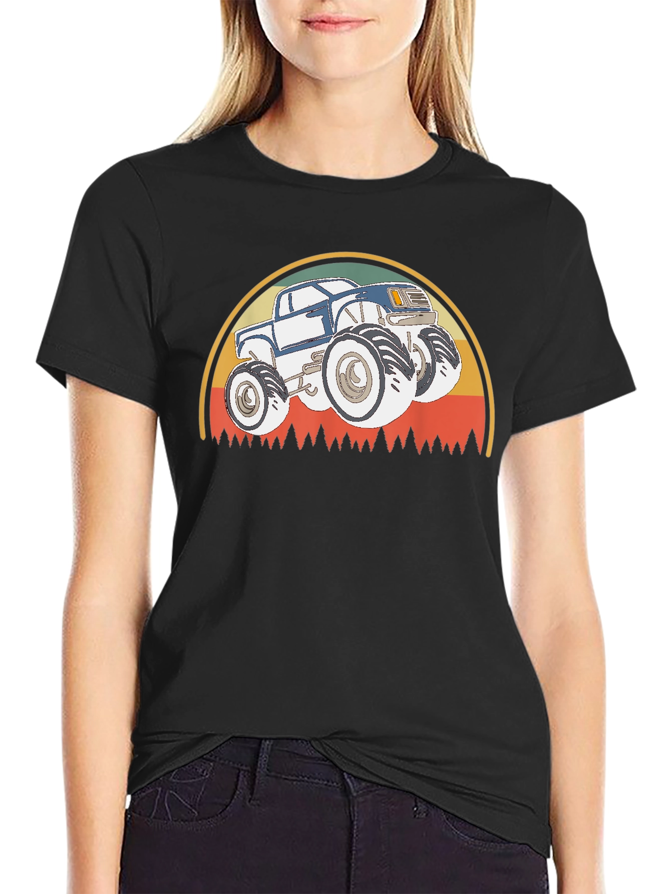 Black Monster Truck T-Shirt - Retro Style Design view 2