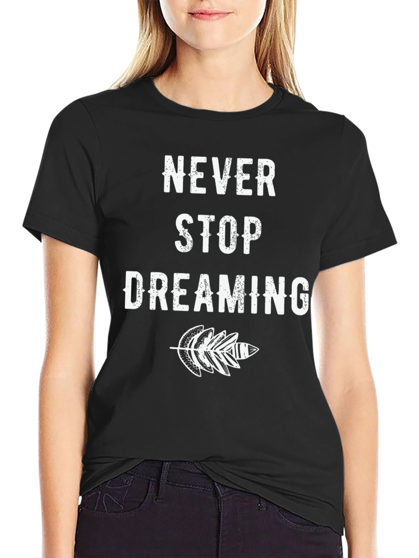 Black Never Stop Dreaming Black Graphic T-Shirt view 2