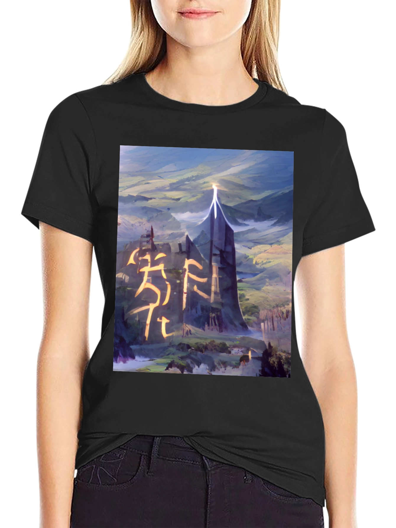 Black Fantasy Landscape Graphic Tee - Black T-Shirt view 2
