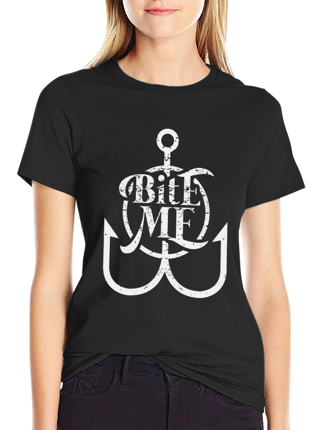 Black Bite Me Anchor Graphic Tee - Black view 2