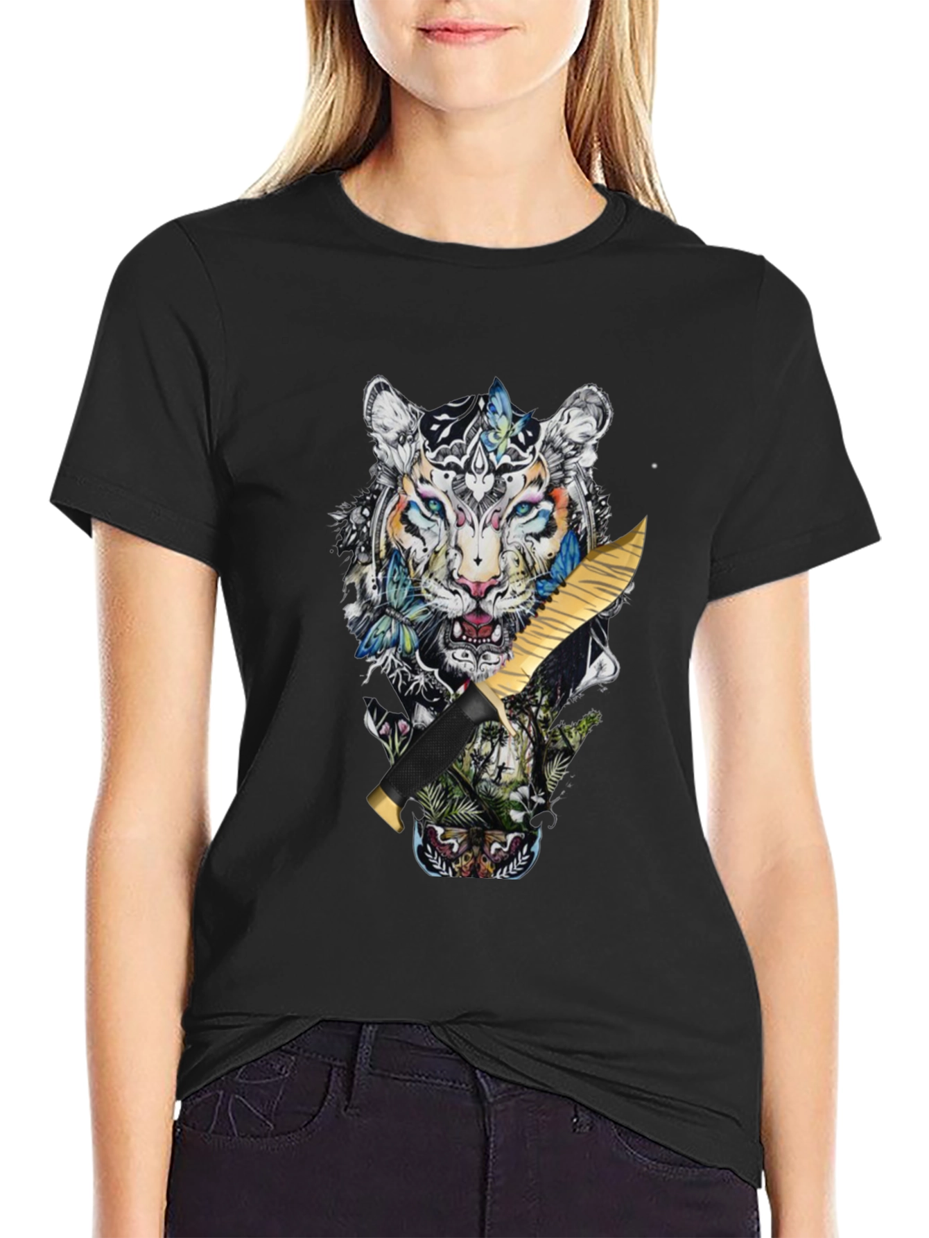 Black Tiger Graphic Print Black T-Shirt view 2