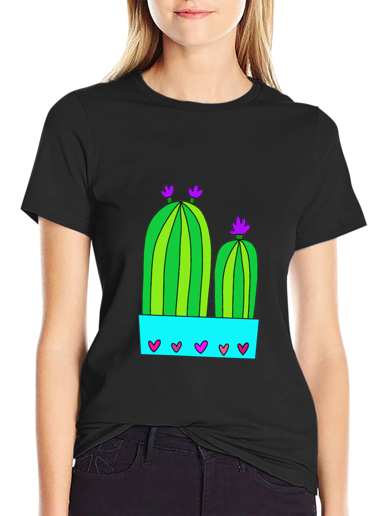Black Cactus in Pot Graphic Tee - Black view 2