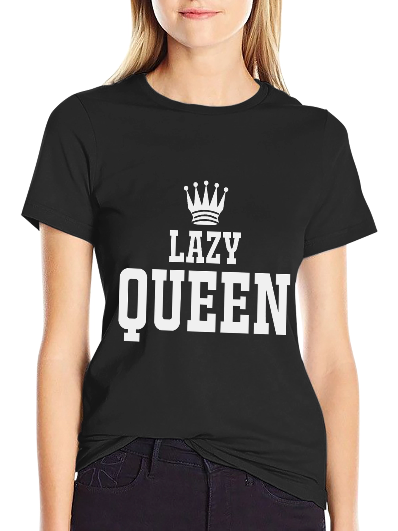 Black Lazy Queen Graphic T-Shirt - Black Cotton Tee view 2