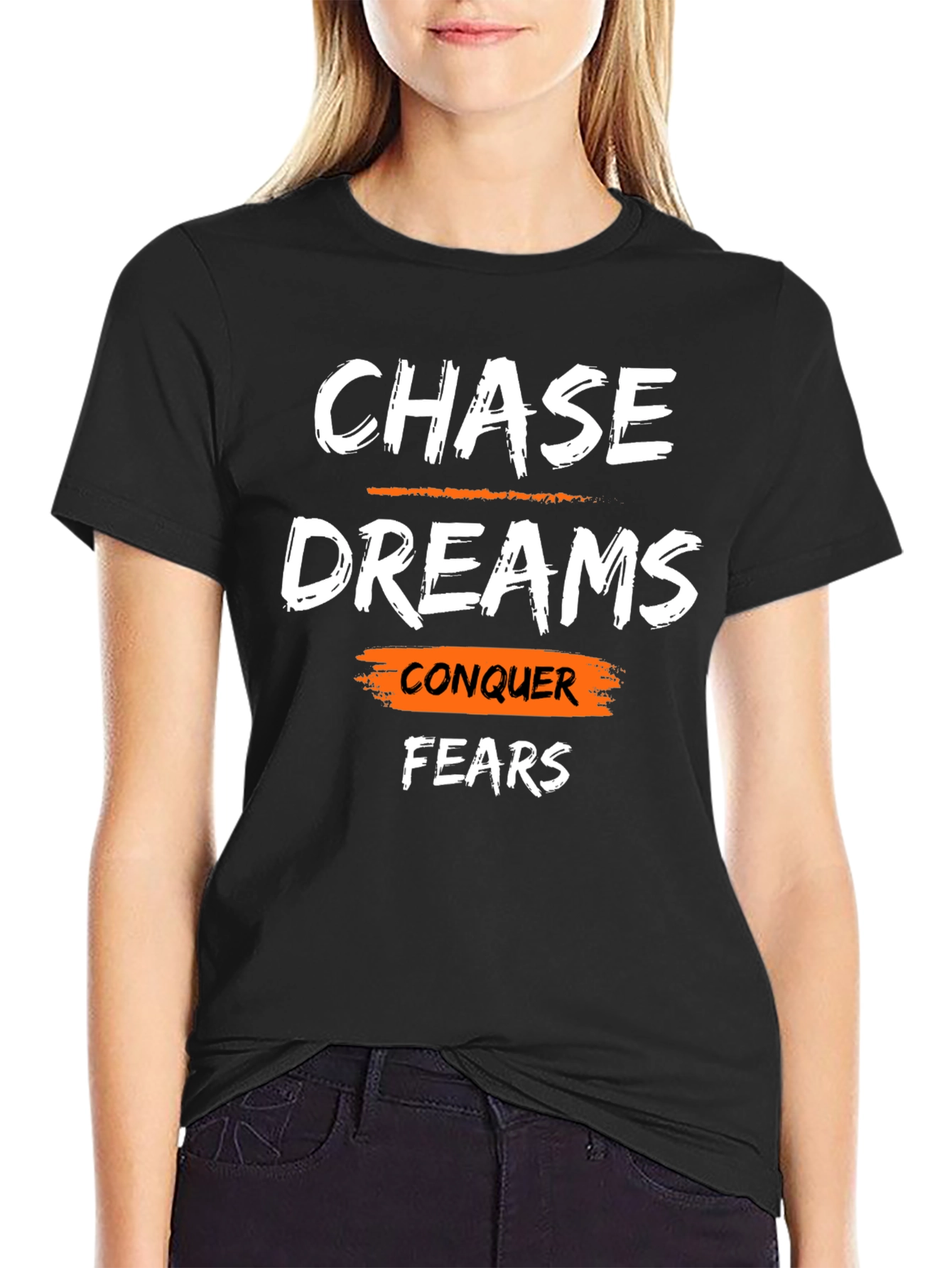 Black Chase Dreams Conquer Fears Graphic T-Shirt view 2