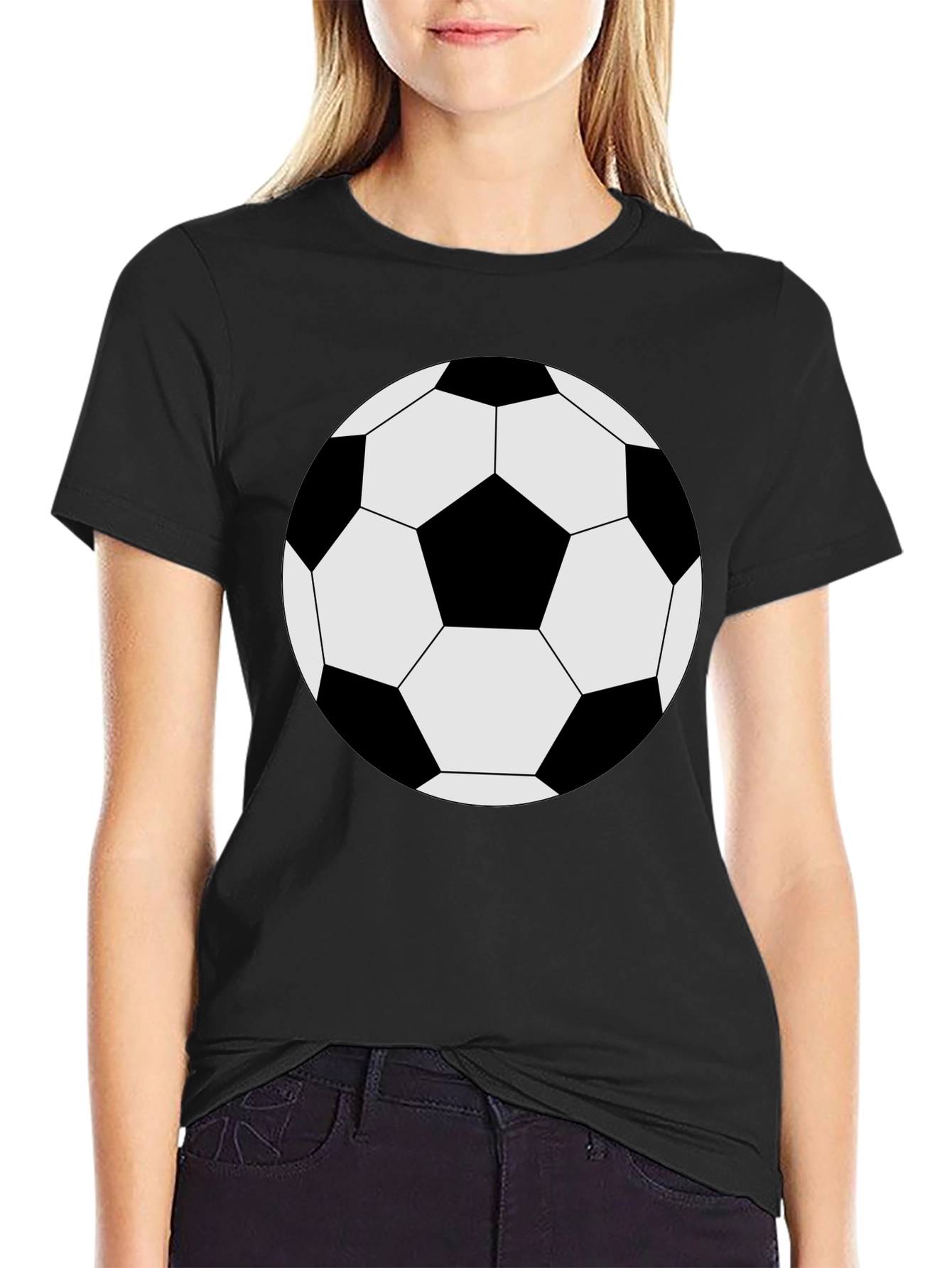 Black Soccer Ball Graphic Tee - Black Cotton T-Shirt view 2