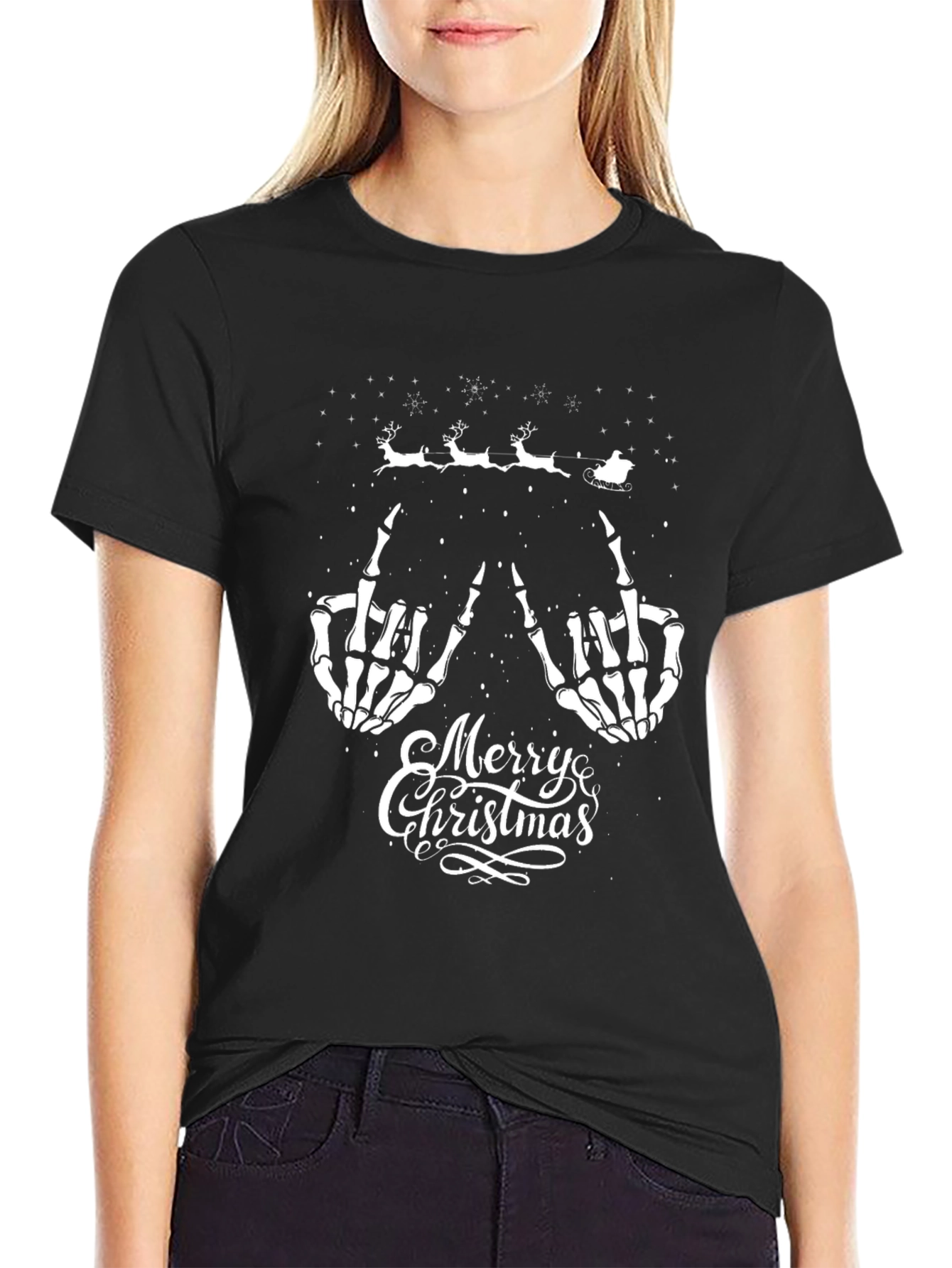 Skeleton Middle Finger Merry Christmas T-Shirt - 2