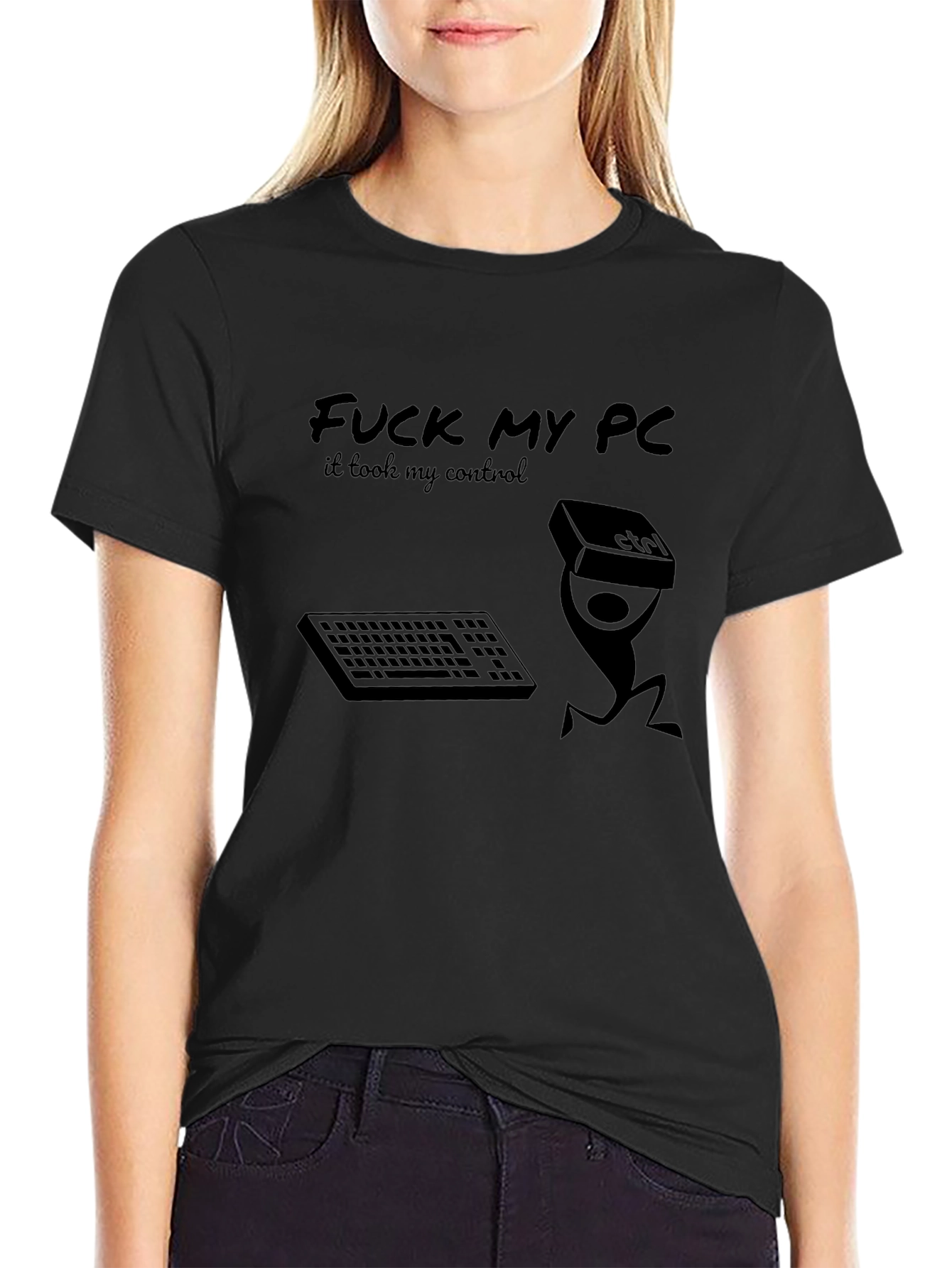 Black Funny PC Gamer T-Shirt - Control Freak Design view 2
