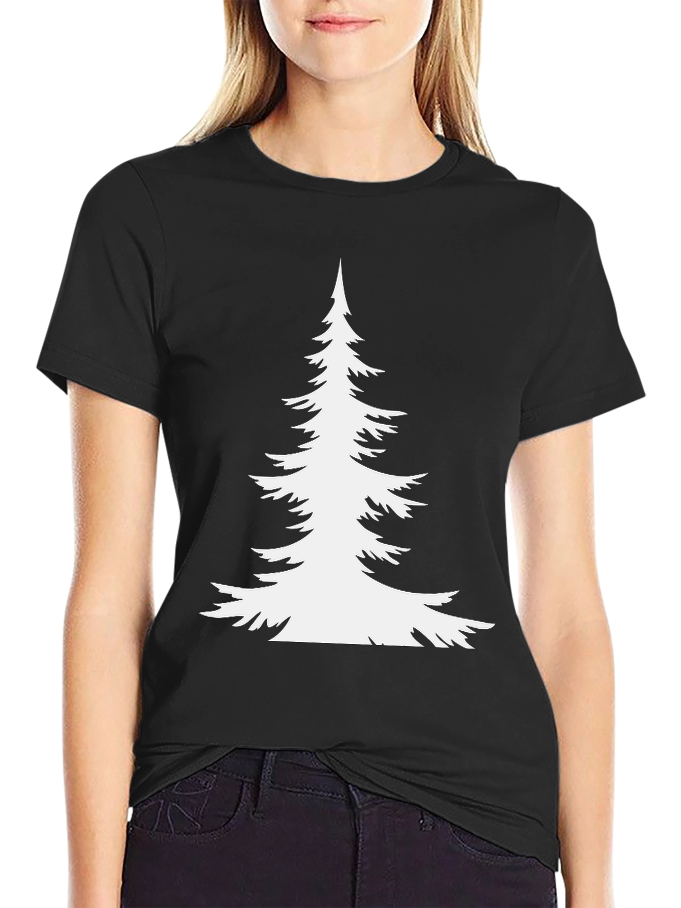 Black Evergreen Tree Graphic Tee - Black Cotton T-Shirt view 2