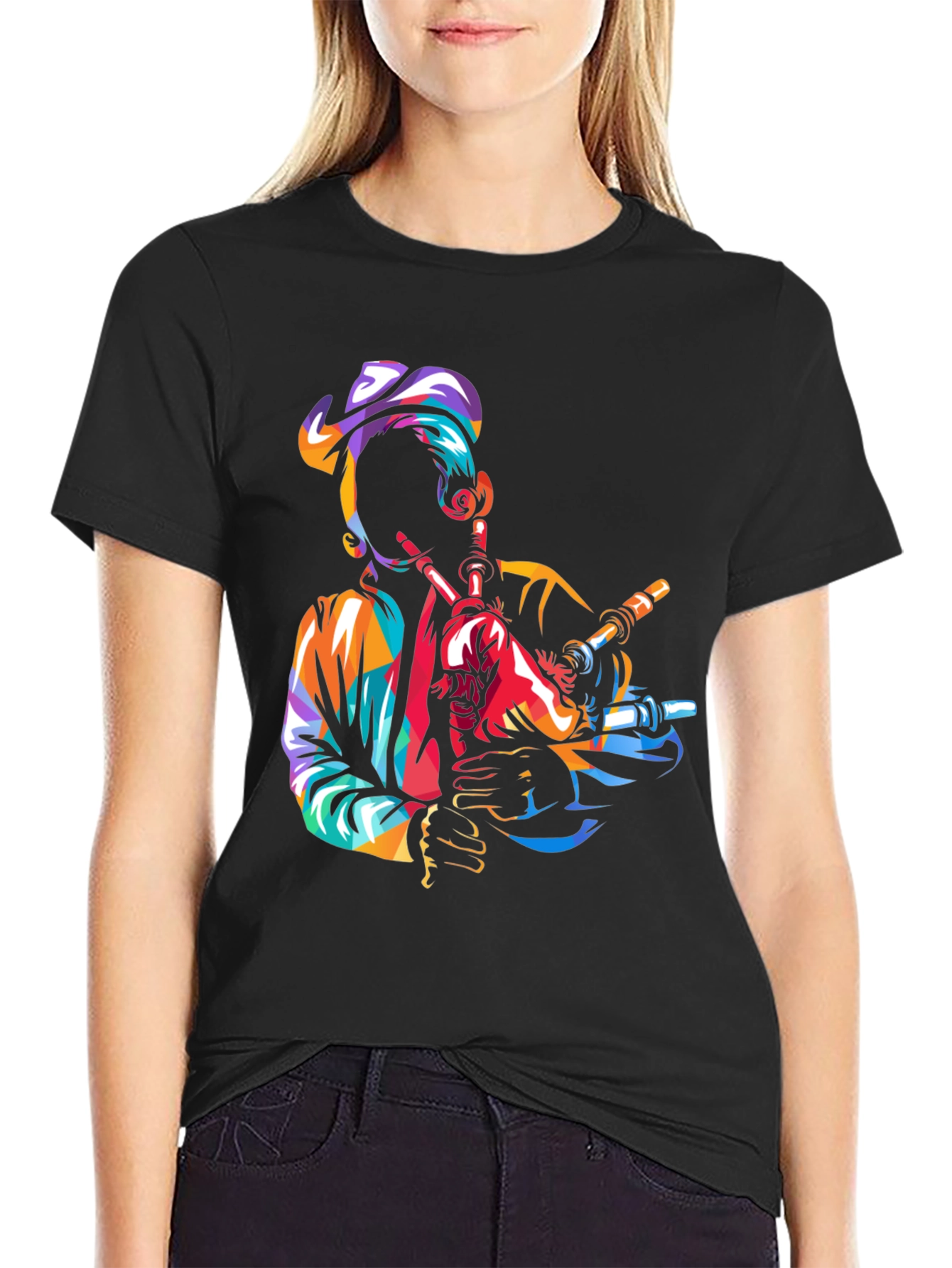 Black Bagpiper Graphic Tee - Black Cotton T-Shirt view 2