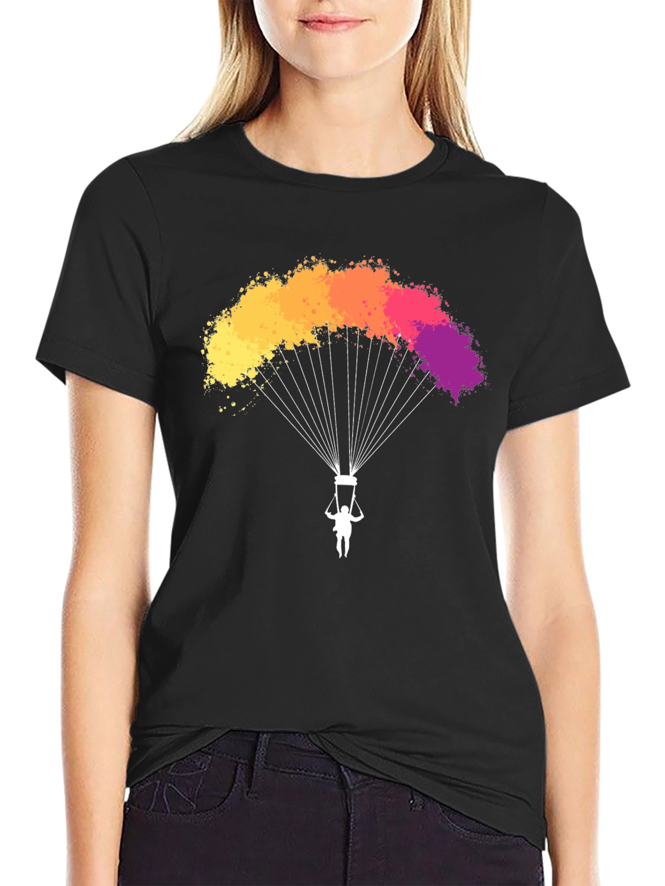 Black Parachute T-Shirt - Vibrant Colorful Design view 2