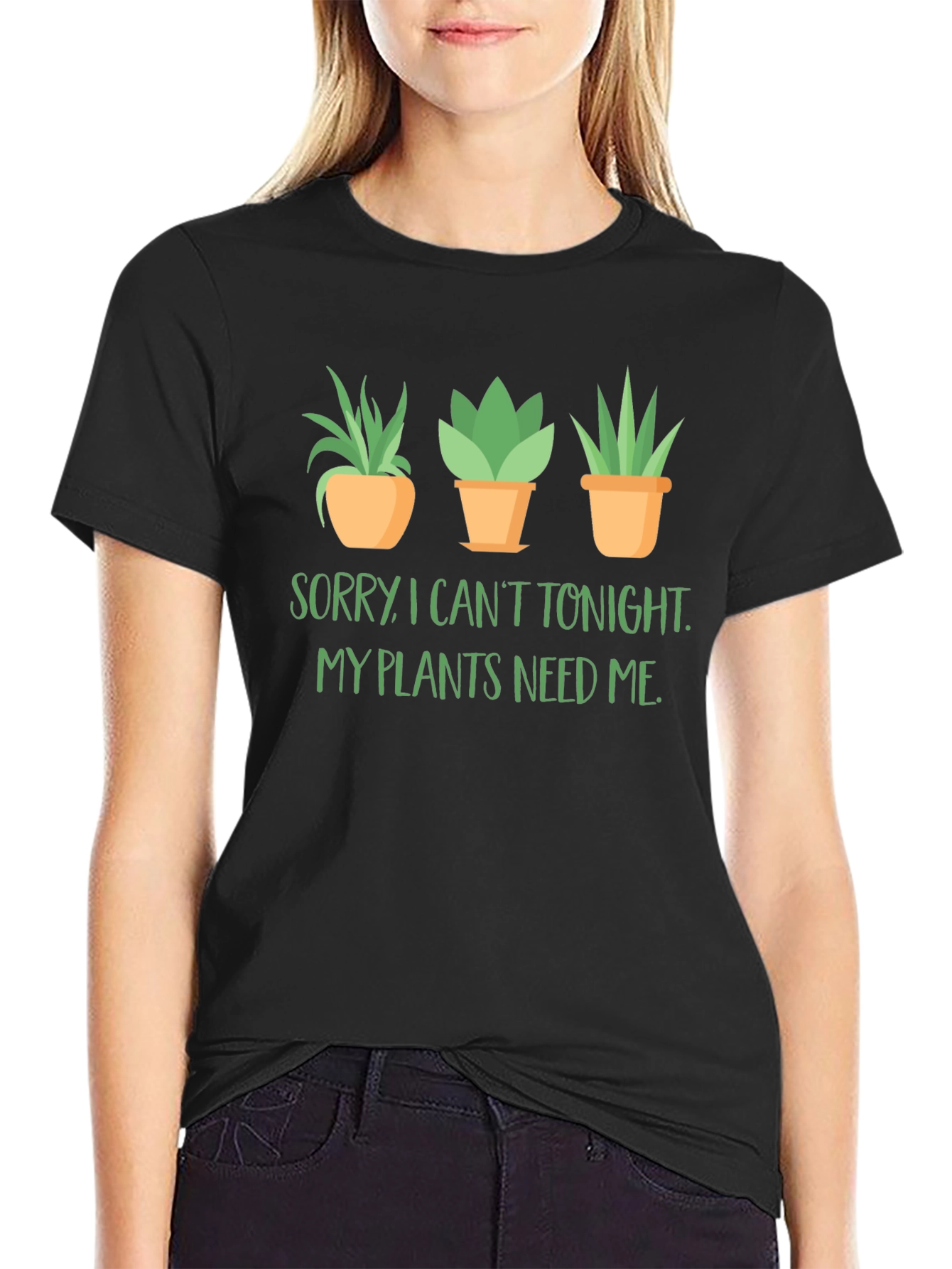Black Plant Lover T-Shirt: Sorry, My Plants Need Me Tee view 2